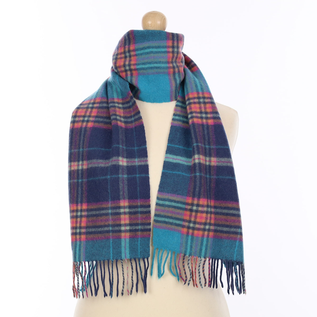 Blue Multicolour Plaid Cashmere Woven Scarf