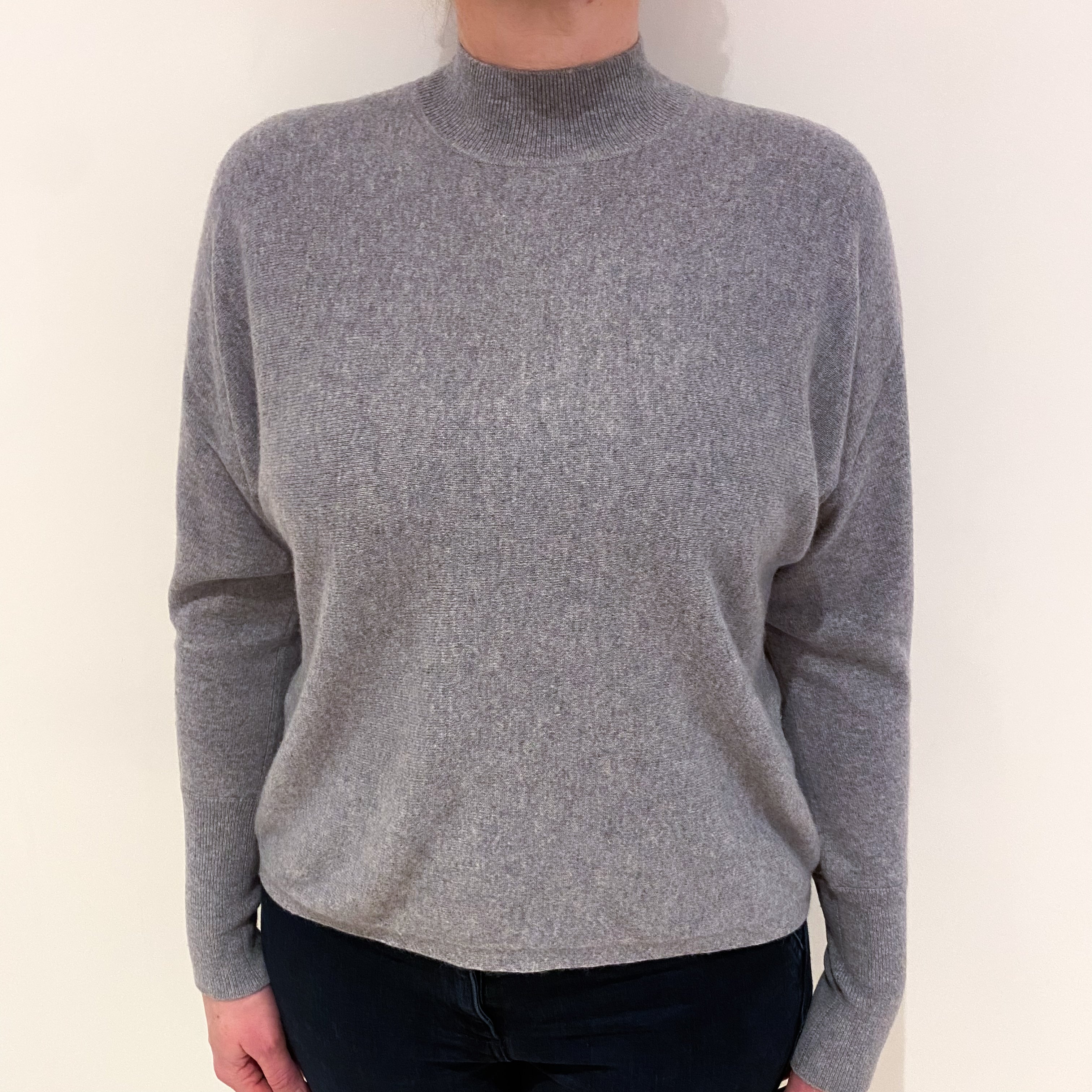 Smoke Grey Batwing Cashmere Turtle Neck Jumper Large