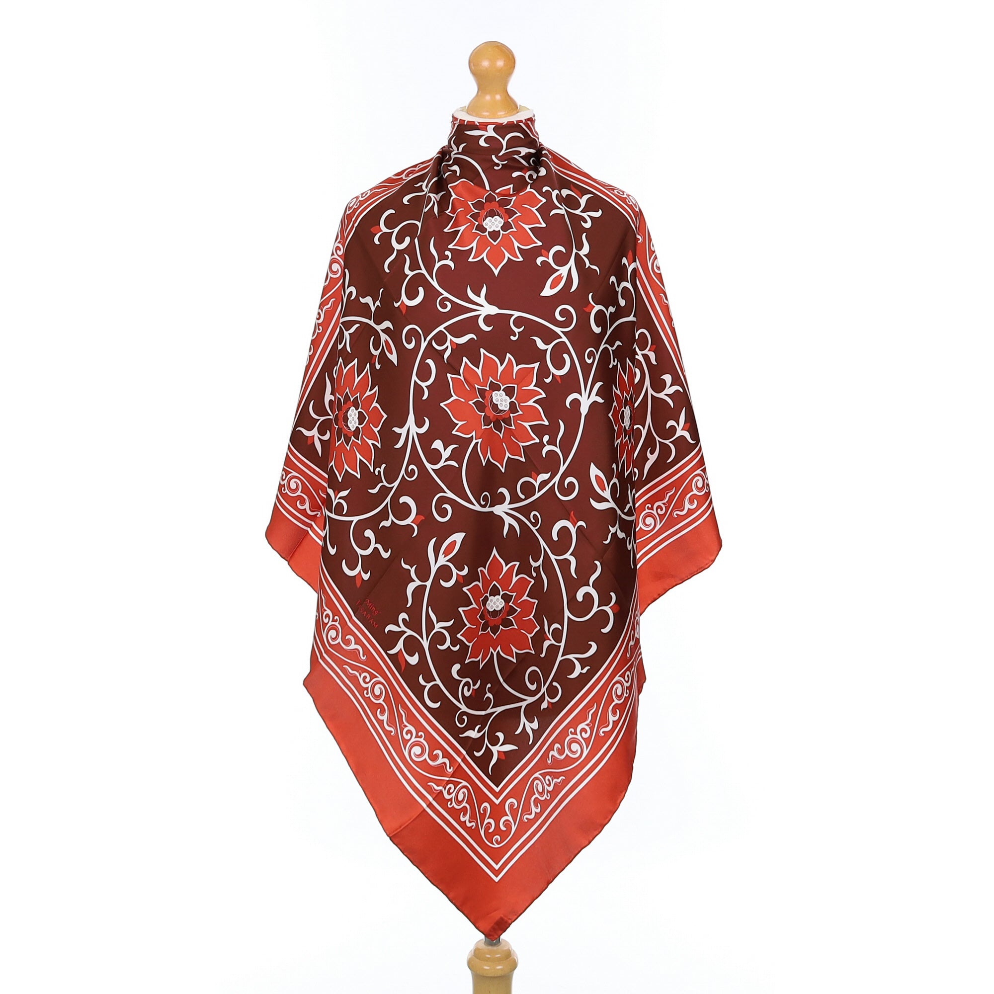 Baroque Patterned Orange and Rust Silk Scarf