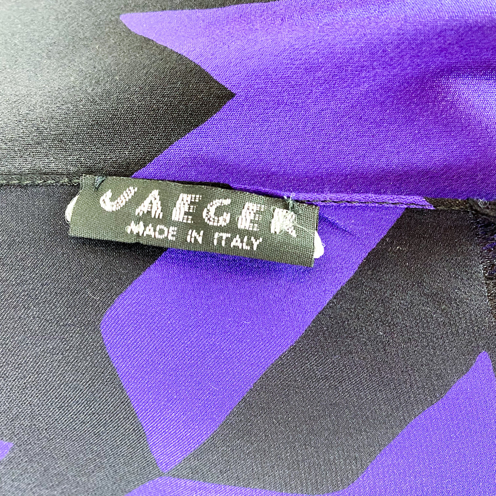 Jaeger Black & Purple Satin Silk Scarf