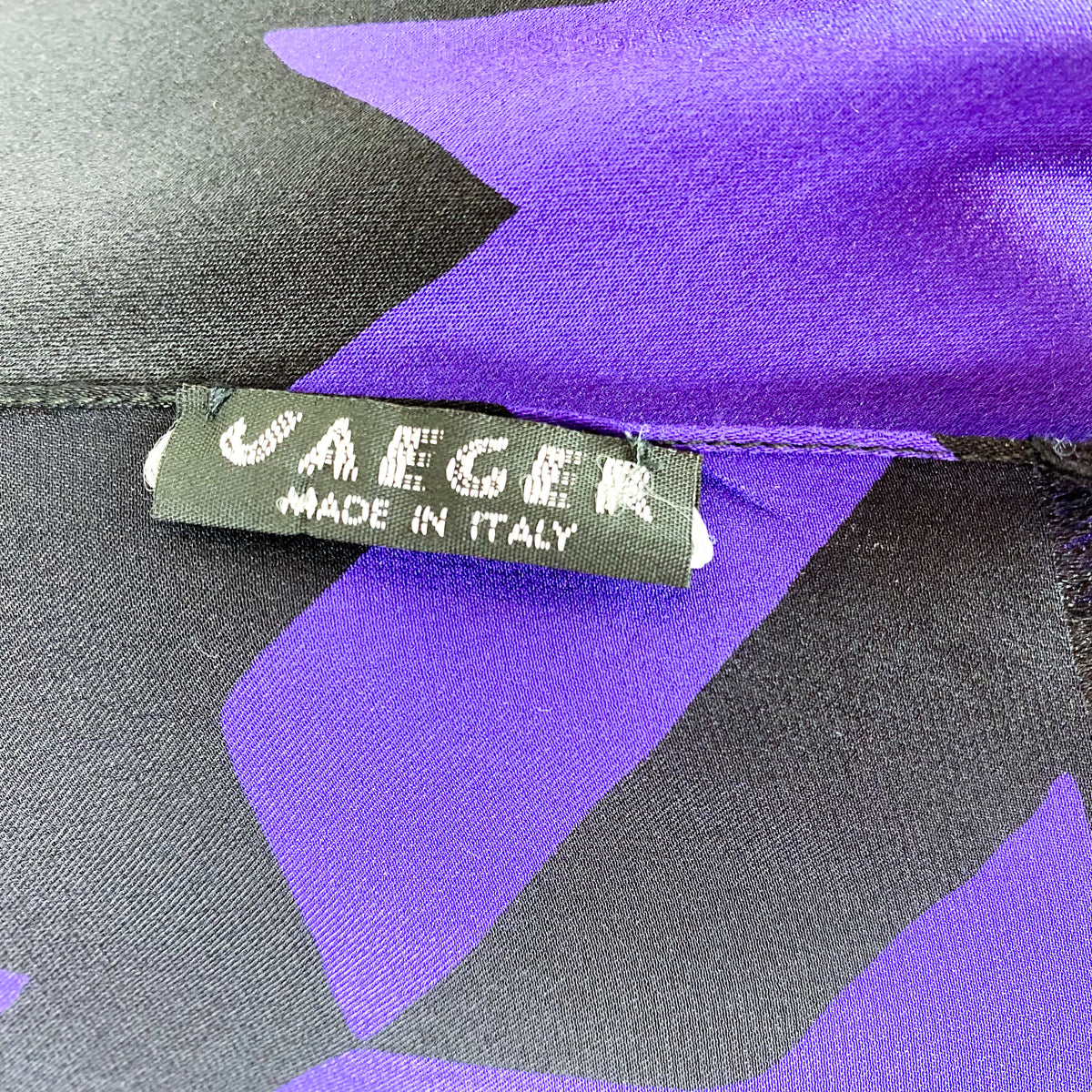 Jaeger Black & Purple Satin Silk Scarf
