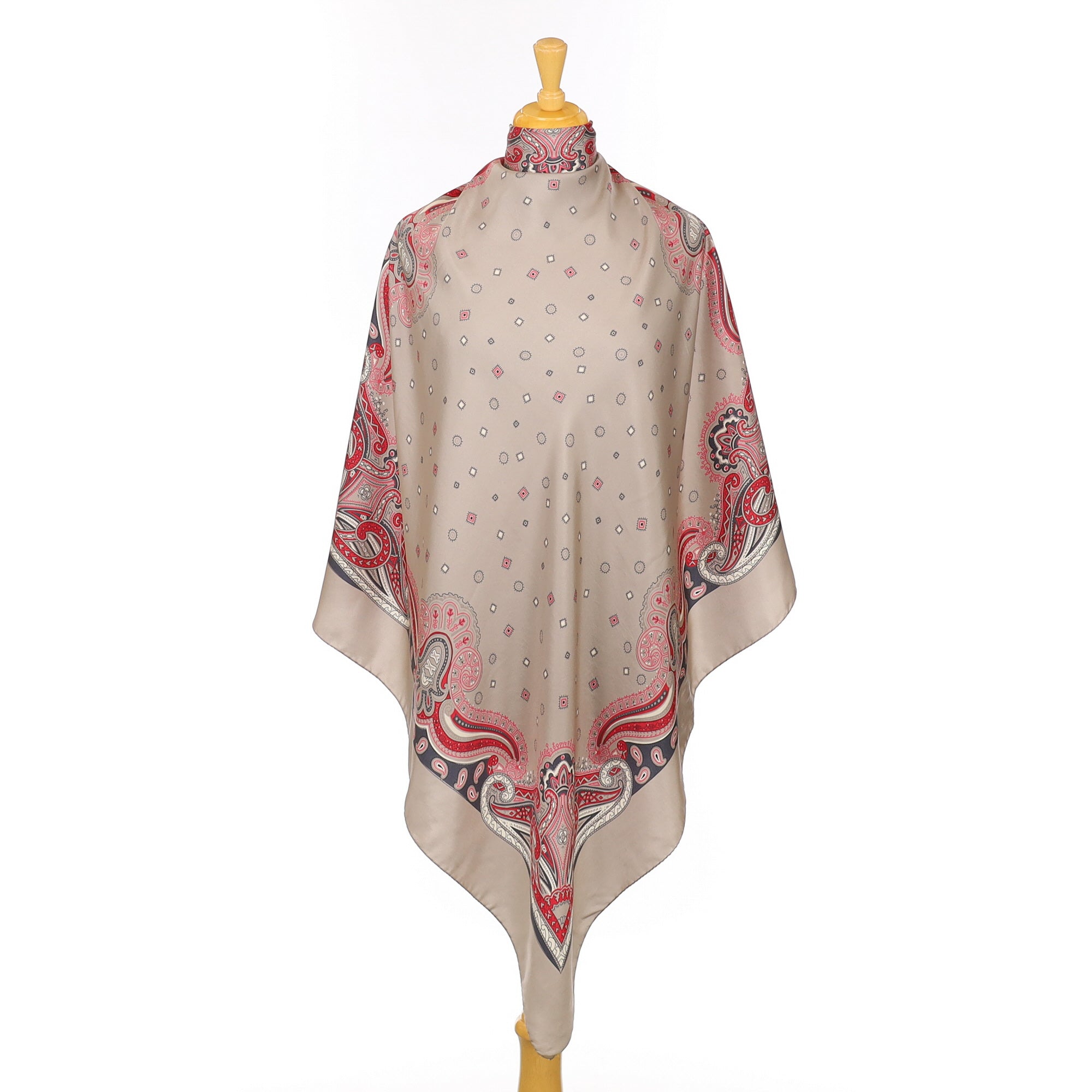 Italian Taupe, Red and Grey Silk Scarf