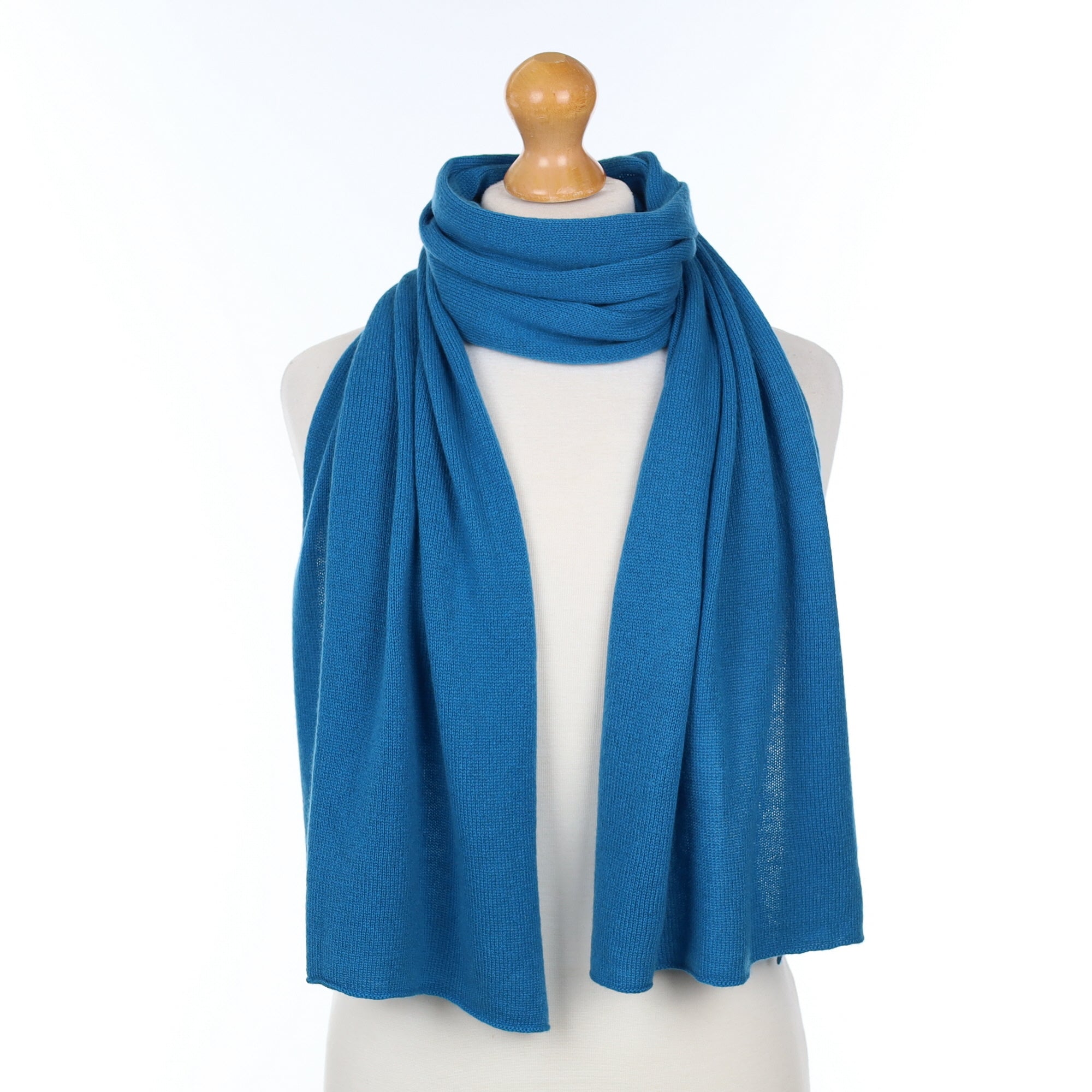 Brand New Scottish Teal Blue Cashmere Knitted Scarf