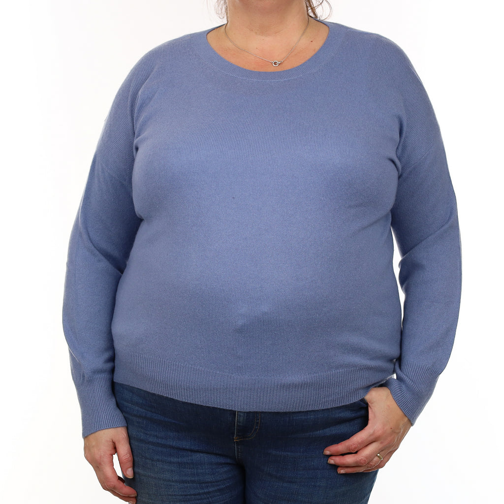Peter Hahn Dusky Blue Cashmere Crew Neck Jumper XL