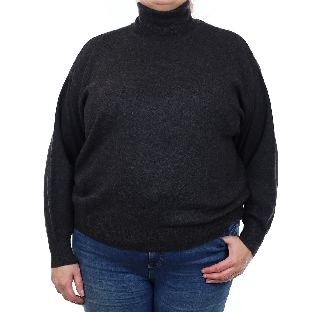 Charcoal Grey Cashmere Polo Neck Jumper Extra Large