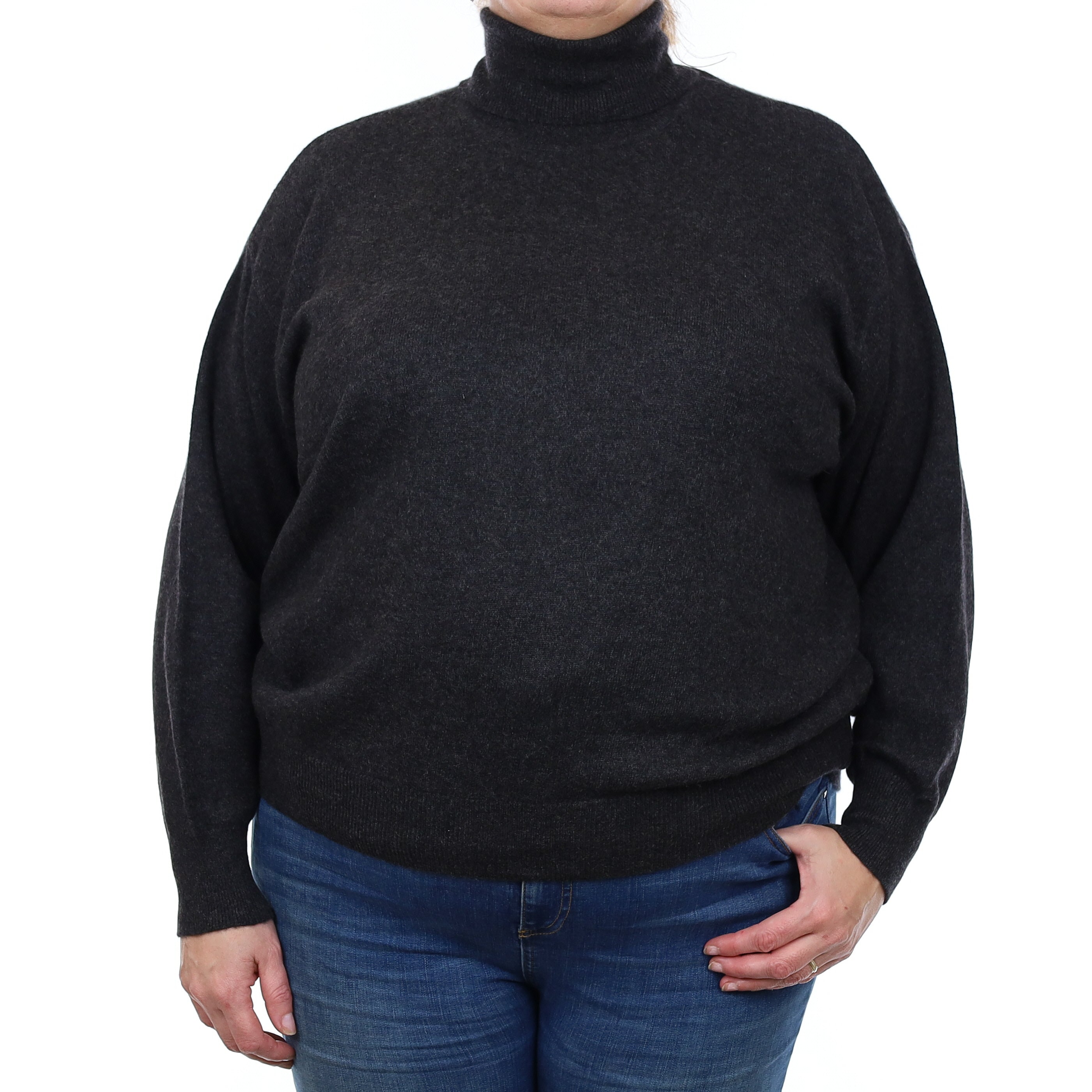 Charcoal Grey Cashmere Polo Neck Jumper Extra Large