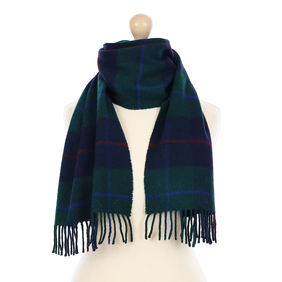 Forrest Green and Navy Plaid Cashmere Woven Scarf