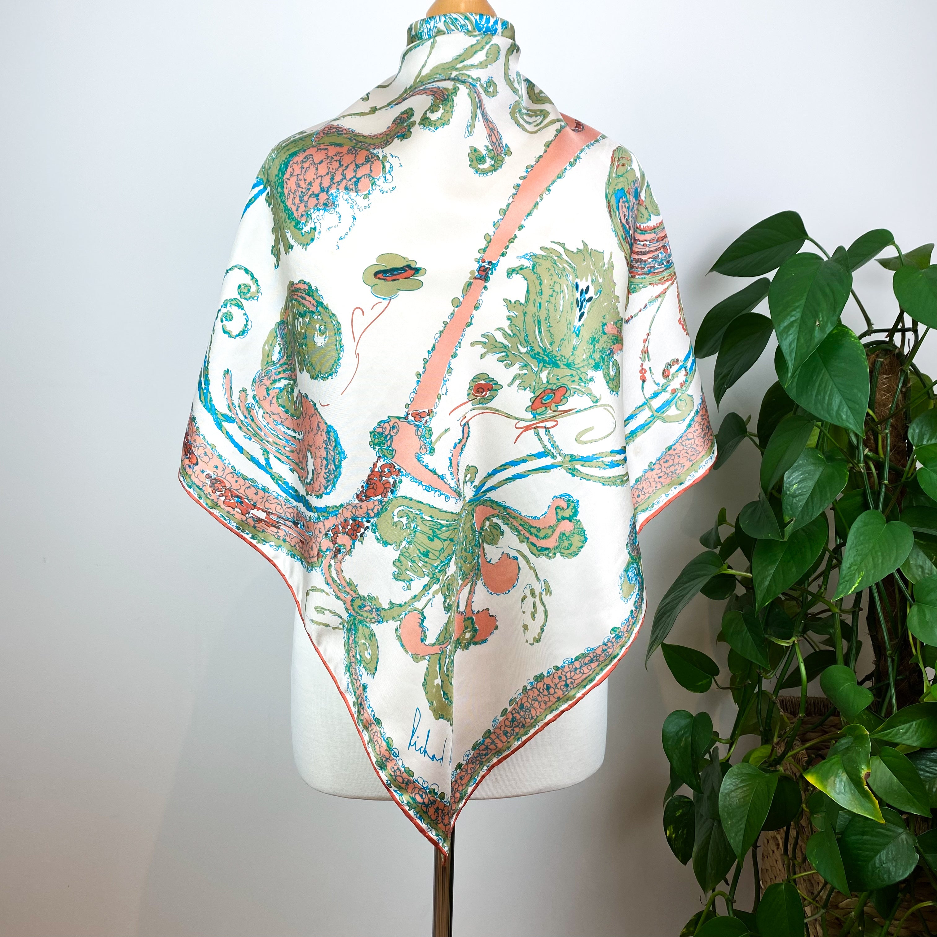 1970s Richard Allan Floral Vintage Silk Scarf
