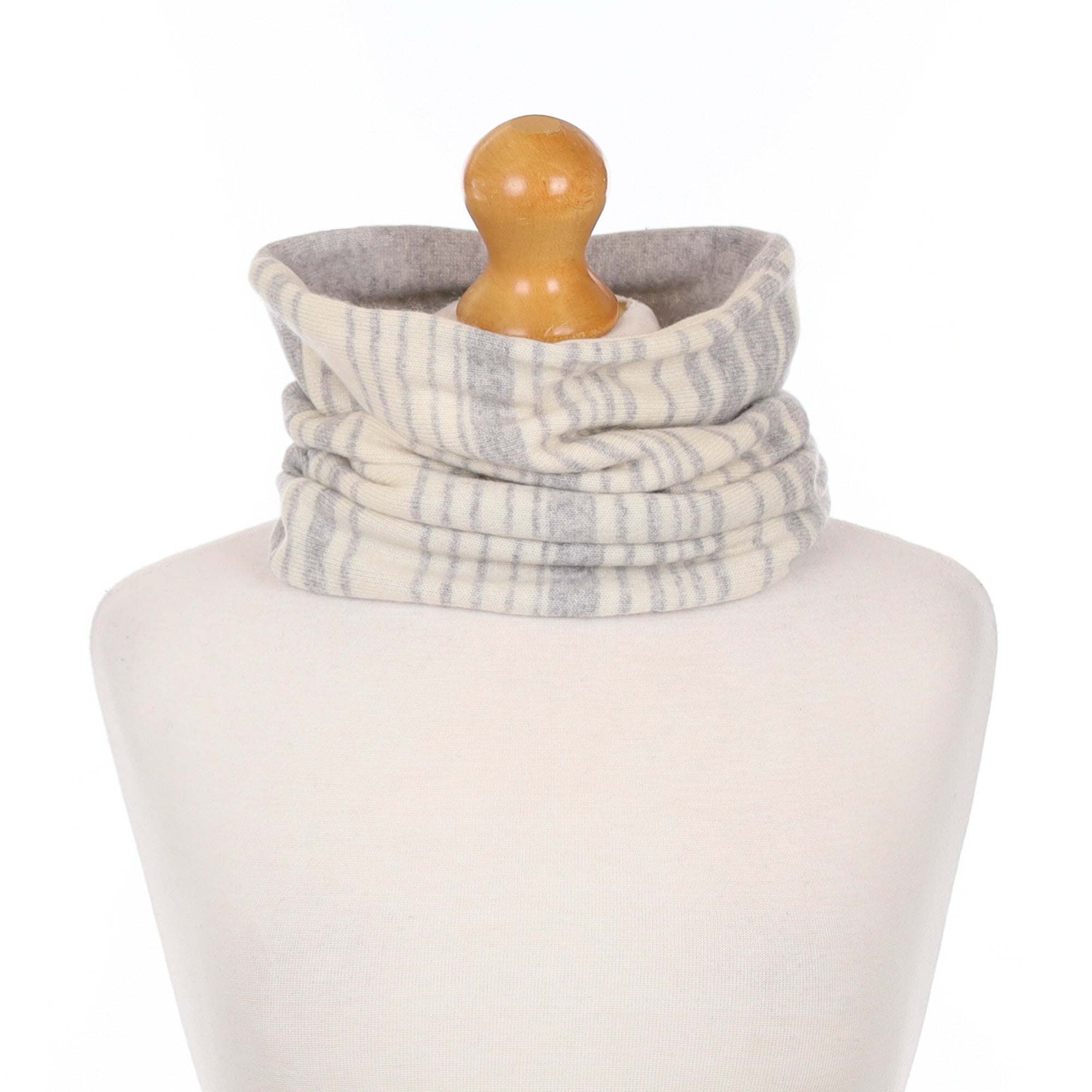 Grey and Ivory Stripe Luxury Double Layered Snood