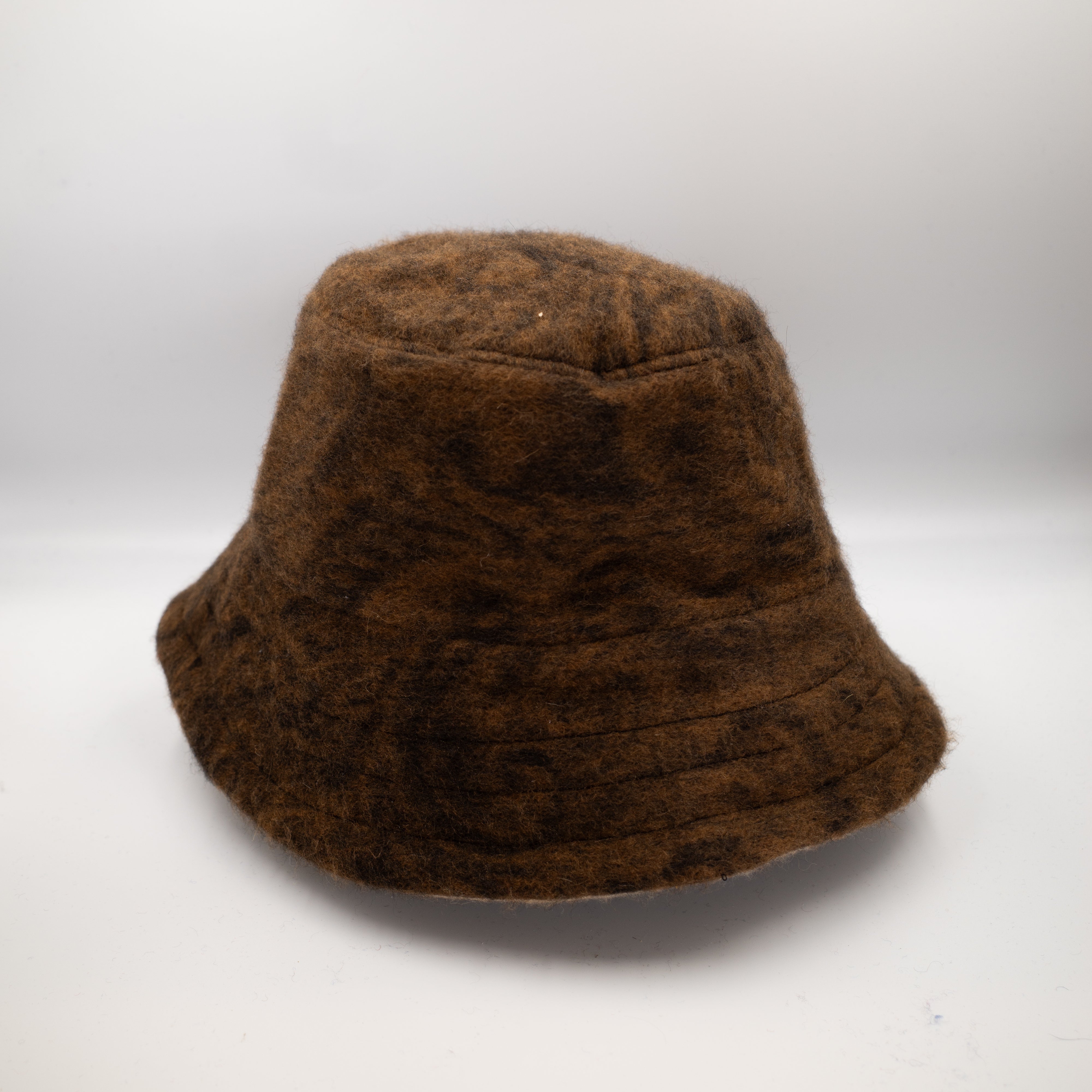 Tortoise Shell Brown Patterned Reversible Cashmere Bucket Hat Small