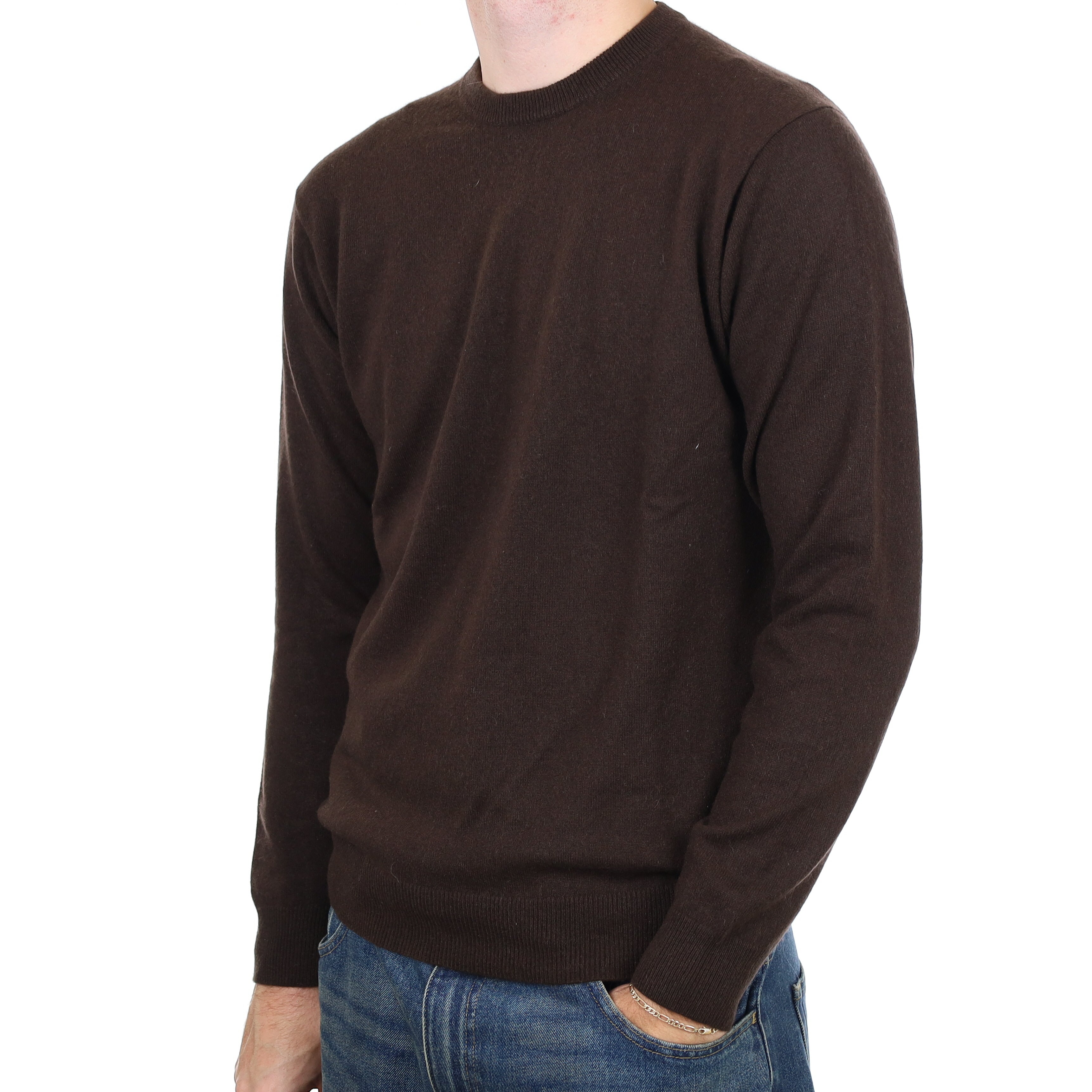 Men’s Chocolate Brown Cashmere Crew Neck Jumper Medium