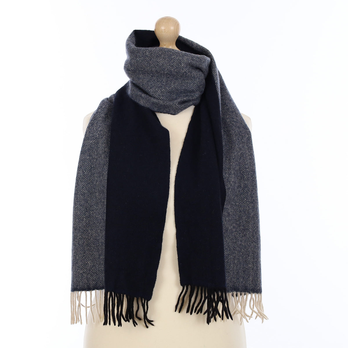 Italian Navy Double Faced Cashmere Woven Scarf