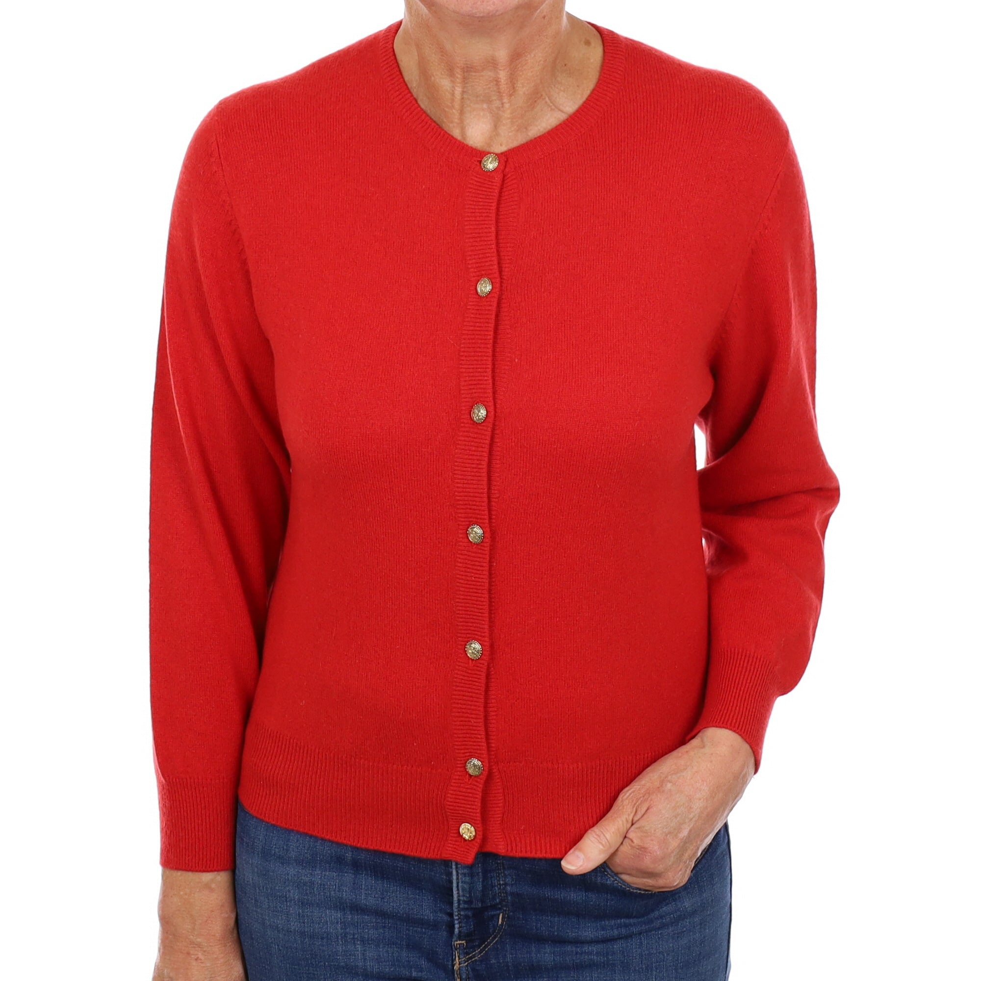 Scarlet Red Cashmere Crew Neck Cardigan Medium