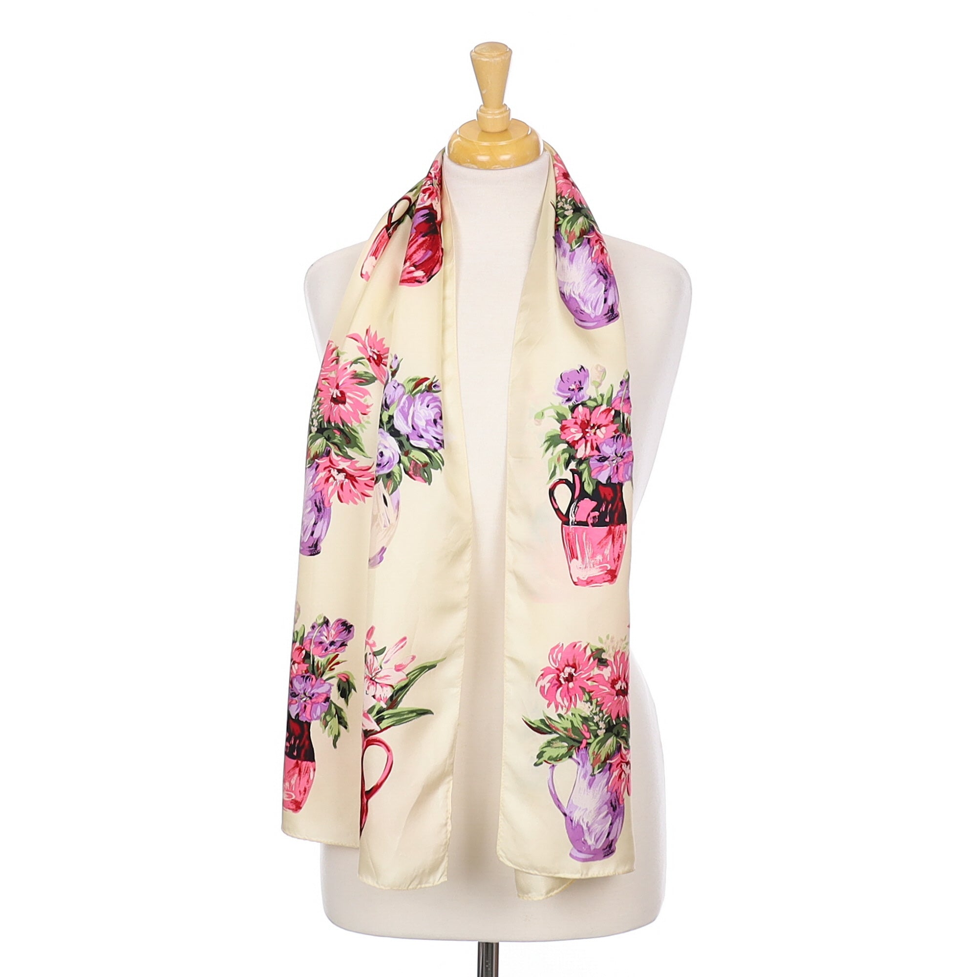 Echo Cream & Pink Long Vintage Silk Scarf