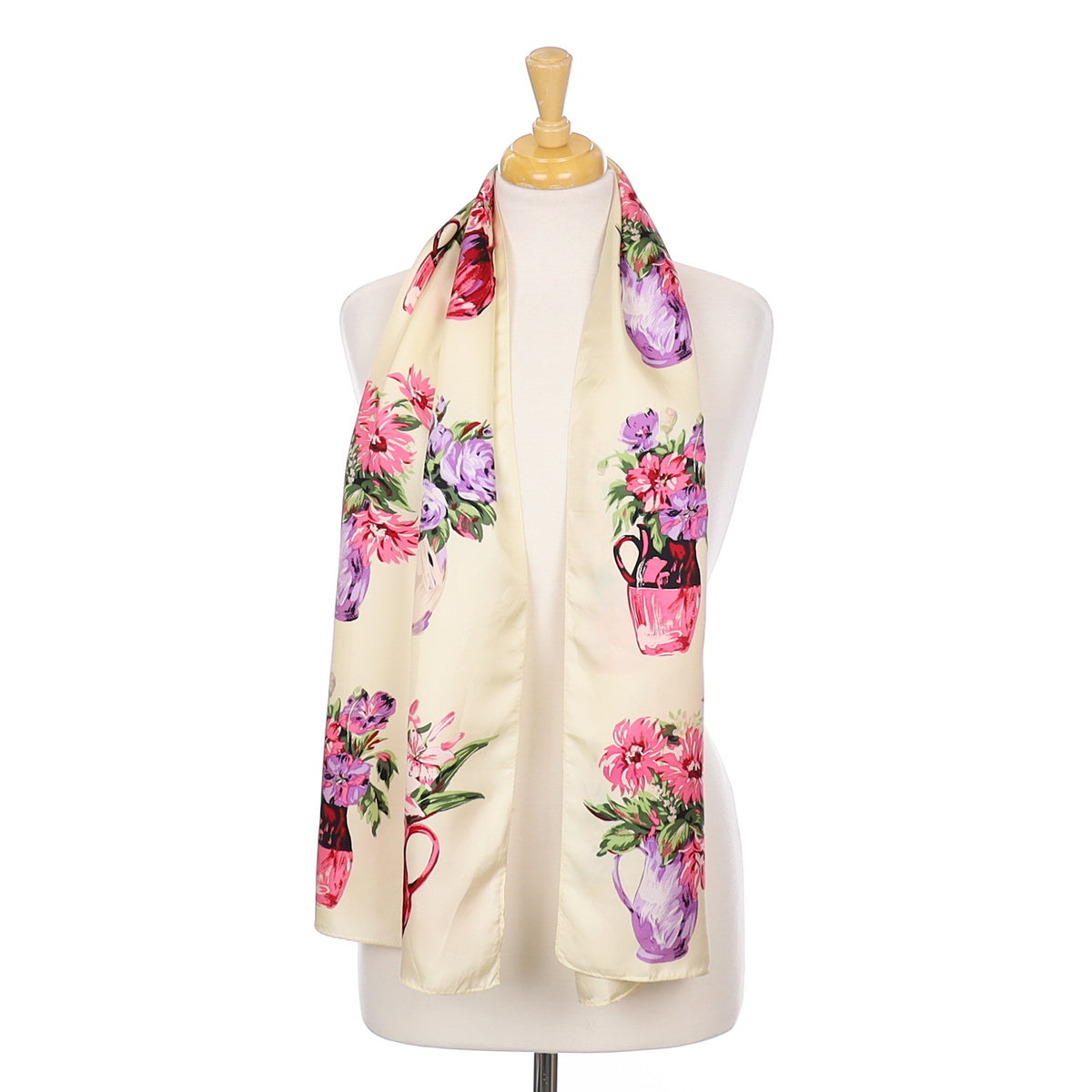 Echo Cream & Pink Long Vintage Silk Scarf