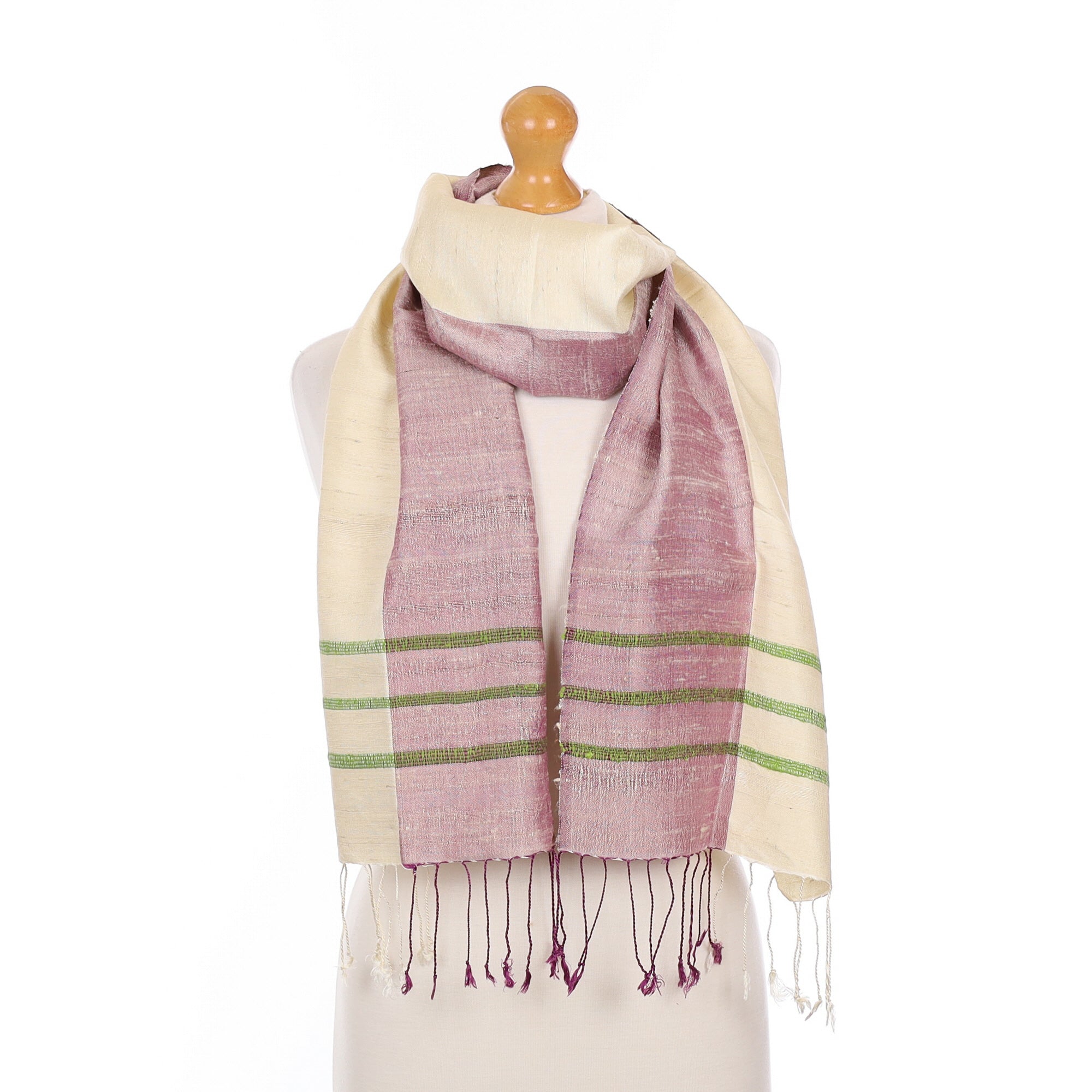 Ivory and Purple Silk Scarf