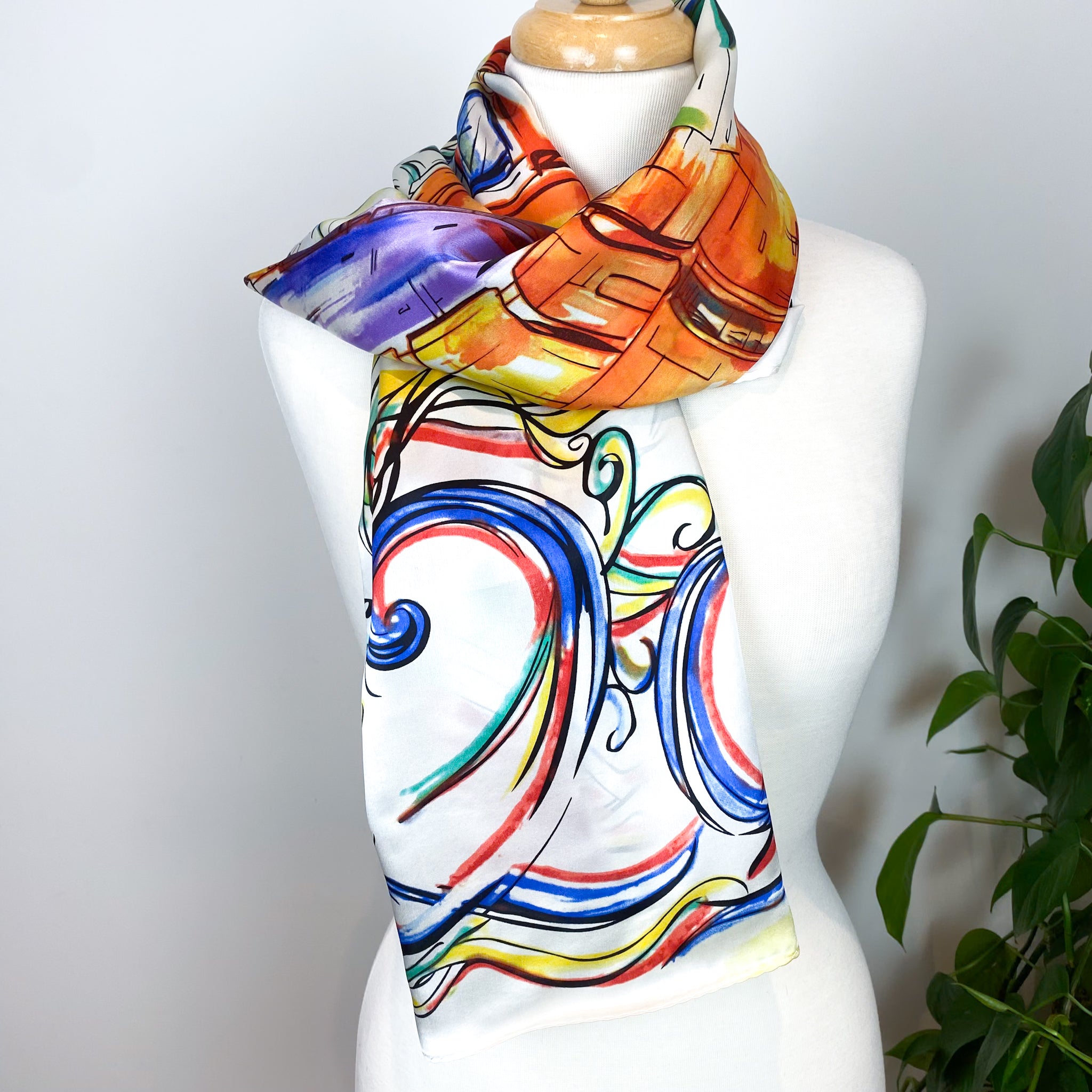 Large Modern Floral Design Silk Scarf