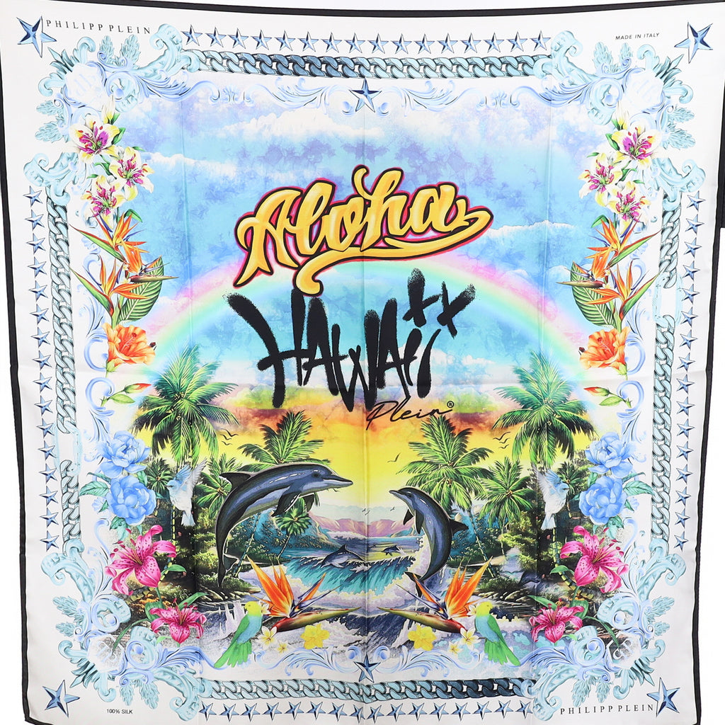 Brand New Philipp Plein Hawaii Scene Silk Scarf