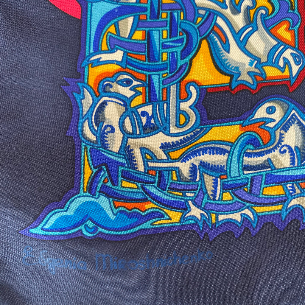 Boxed Hermès Alphabet Russe Silk Scarf Rare