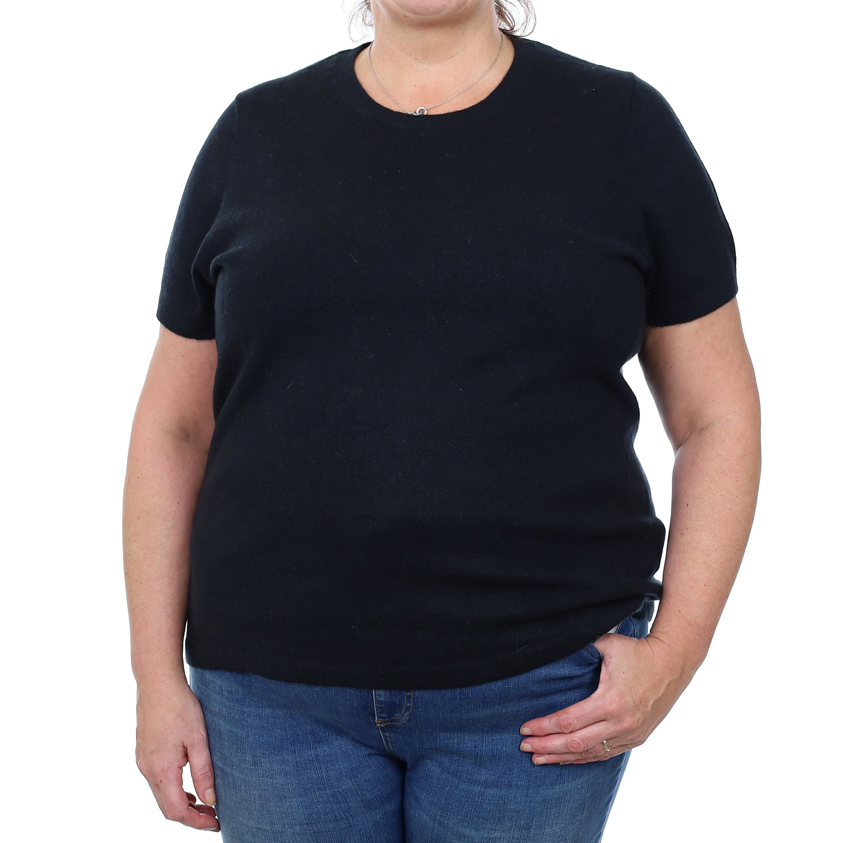 Black Cashmere Short Sleeved Crew Neck Jumper Extra Large