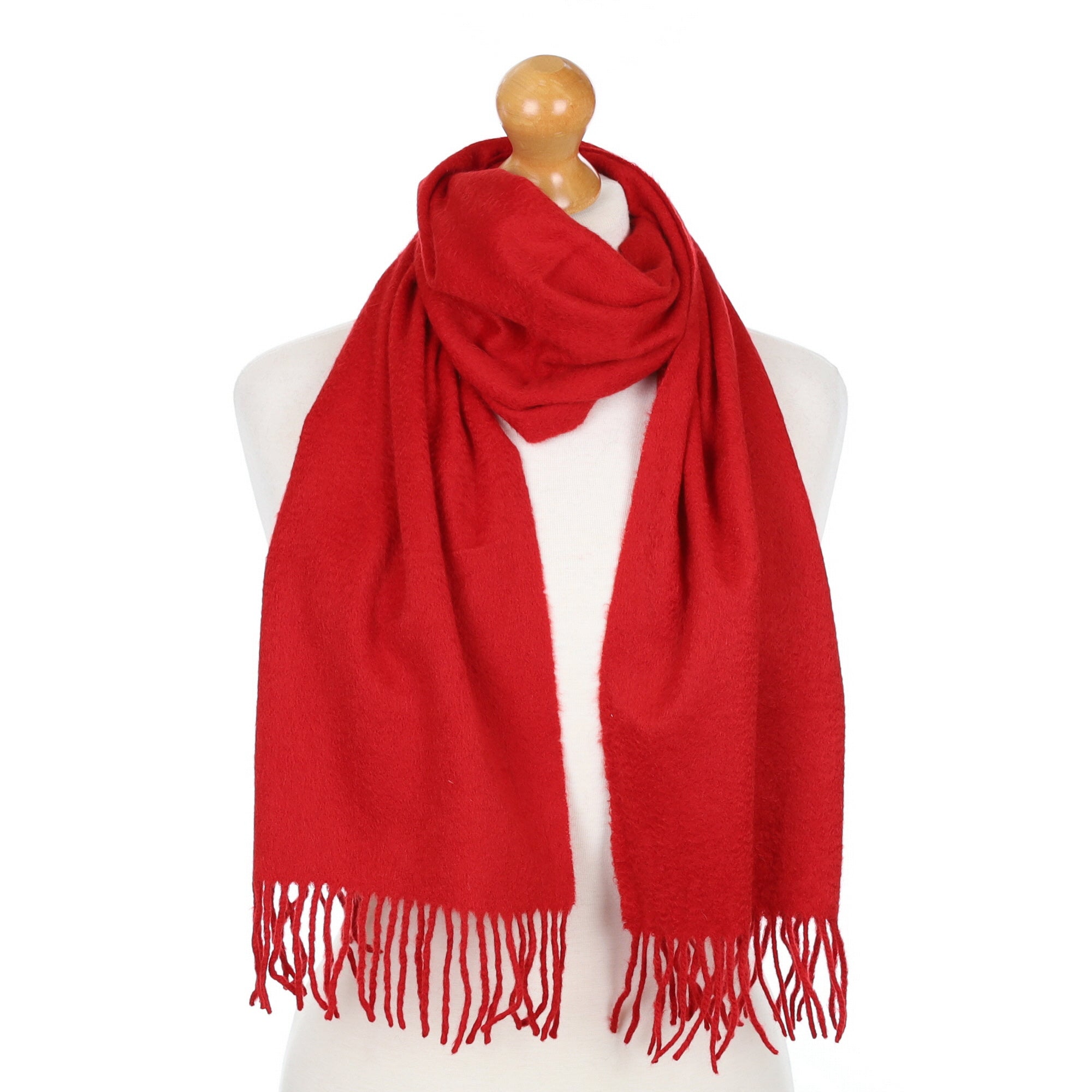 Post Box Red Fringed Cashmere Woven Scarf