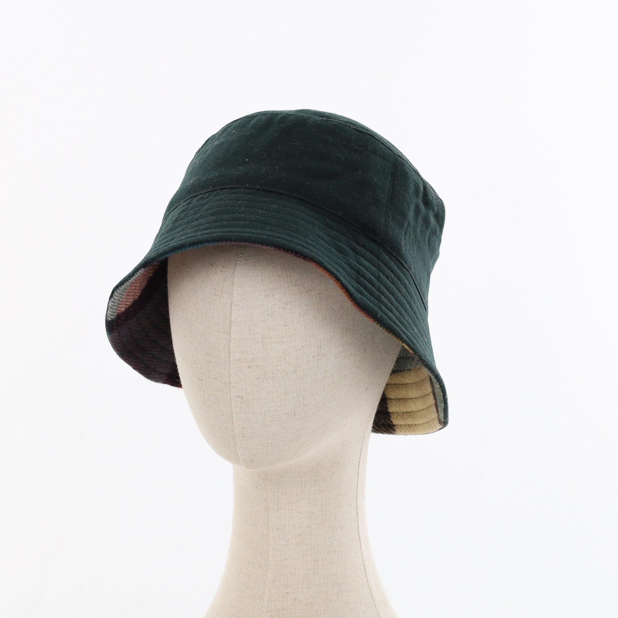 Unisex Green Checked Reversible Cashmere Bucket Hat Men’s - M Women’s - L