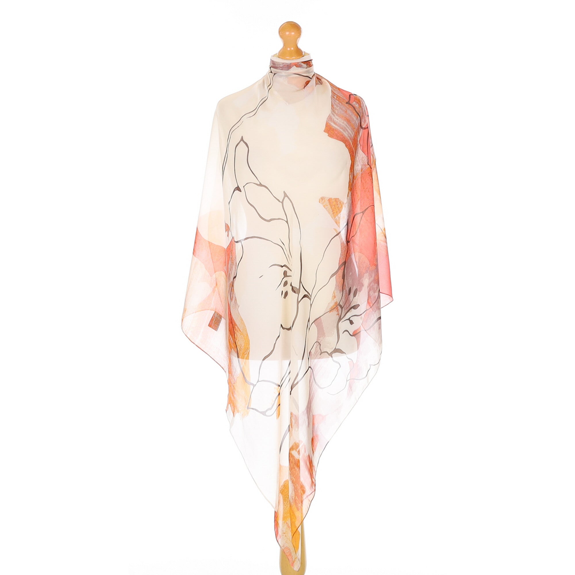 Vince Camuto Coral and Cream Abstract Silk Scarf
