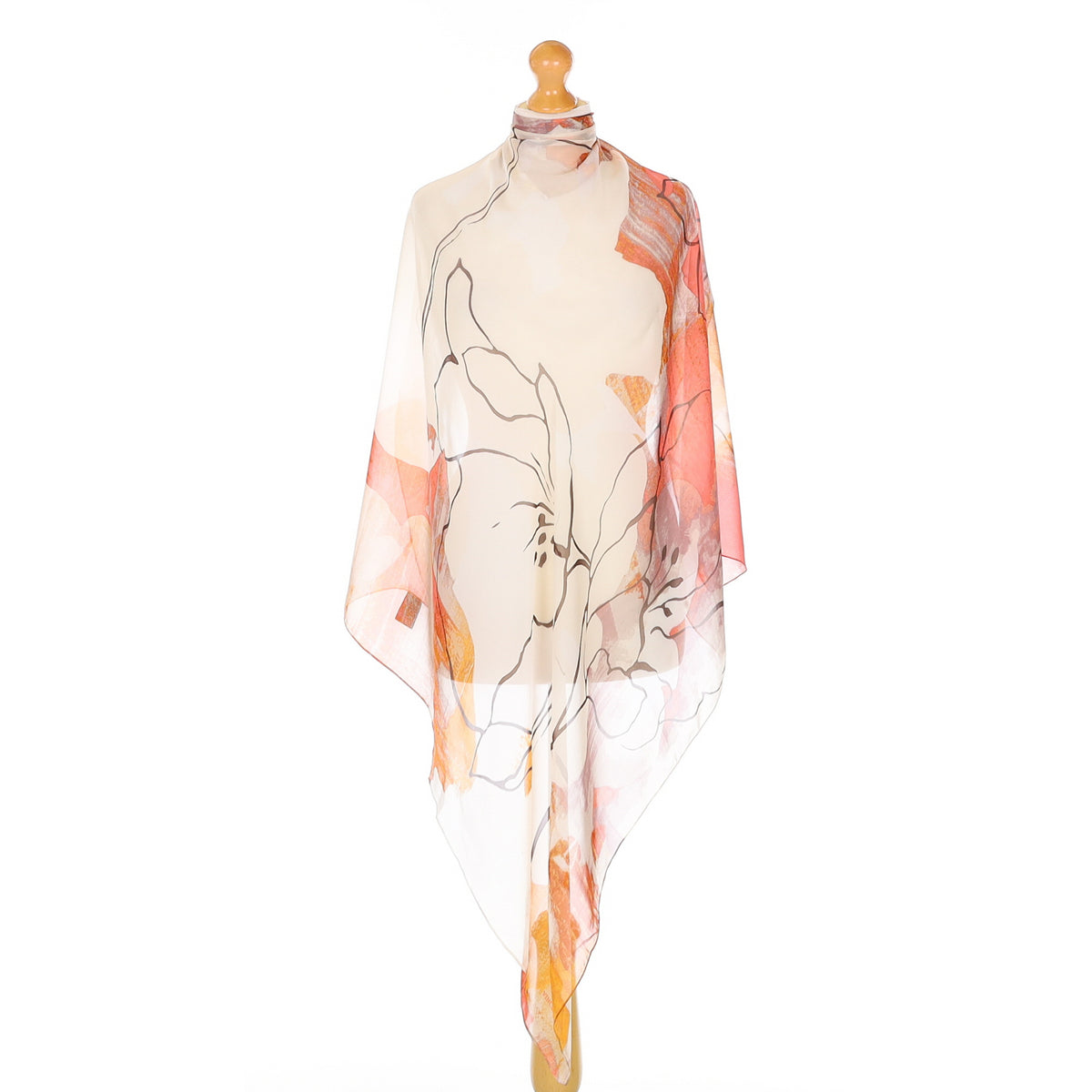 Vince Camuto Coral and Cream Abstract Silk Scarf