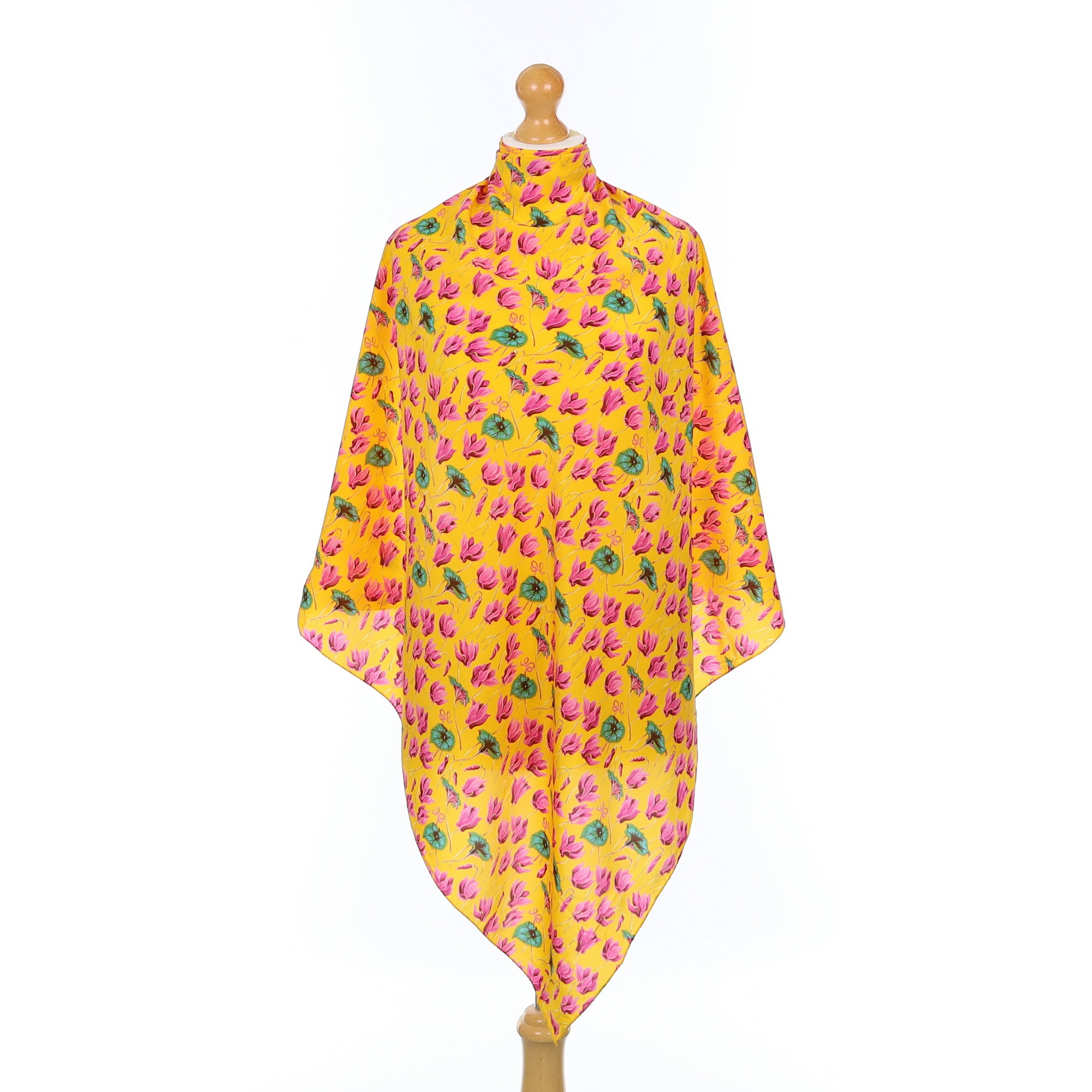 Christian Fischbacher Vibrant Yellow and Pink Floral Silk Scarf