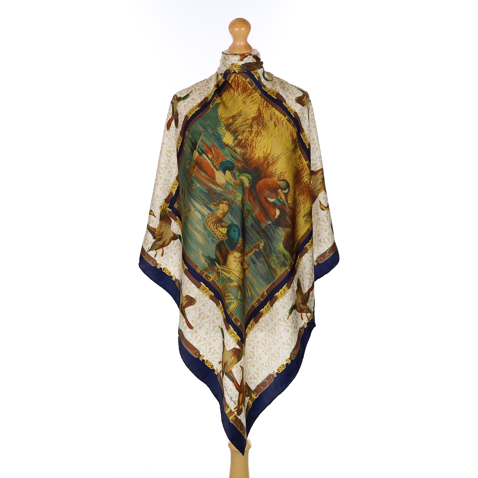 Duck Pond Scene Silk Scarf
