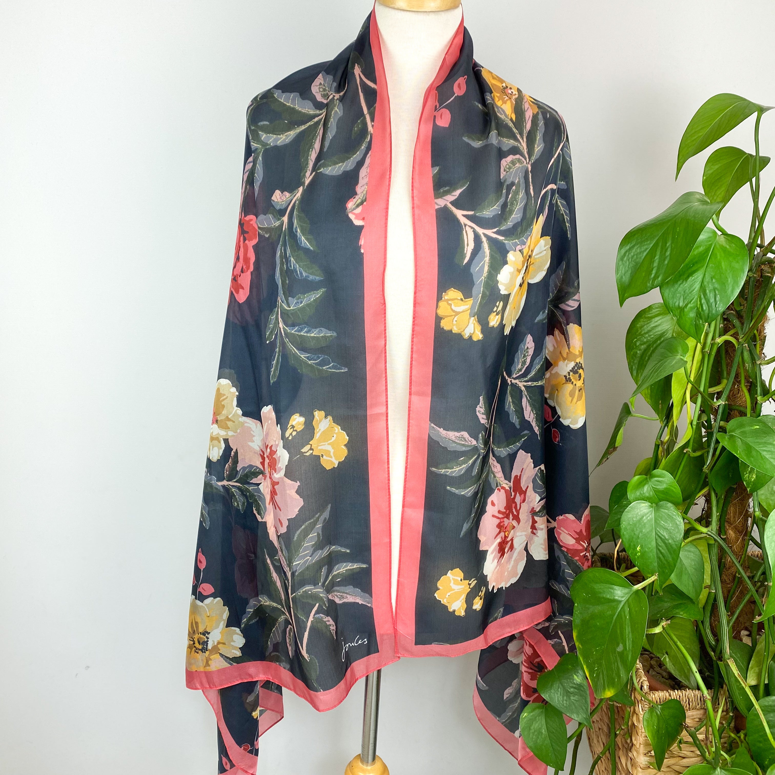 Modern Long Floral Joules Silk Scarf