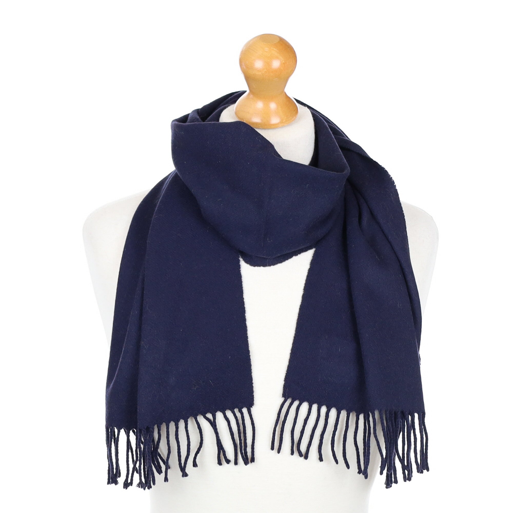 Navy Blue Fringed Cashmere Woven Scarf