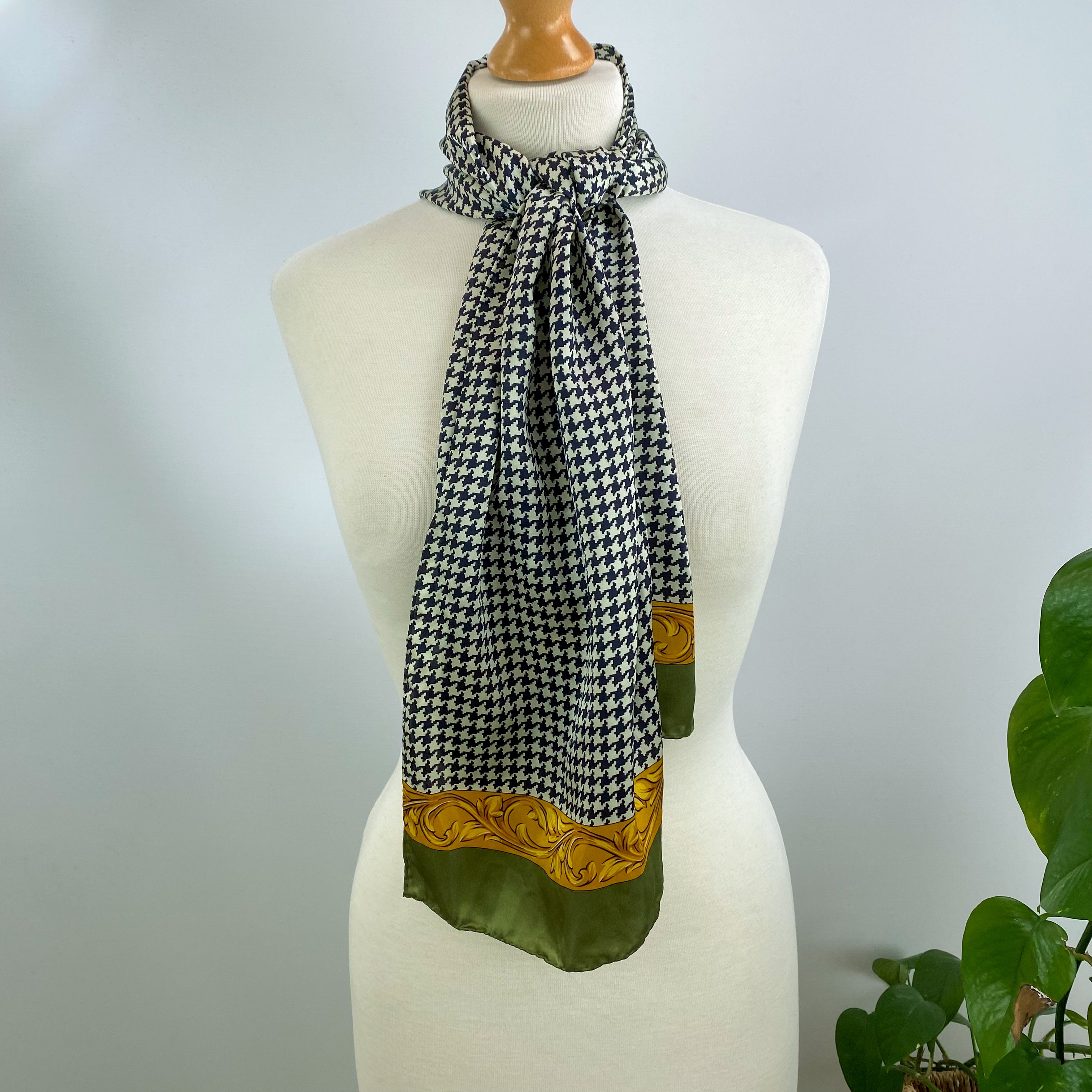 Black and White Houndstooth Silk Scarf