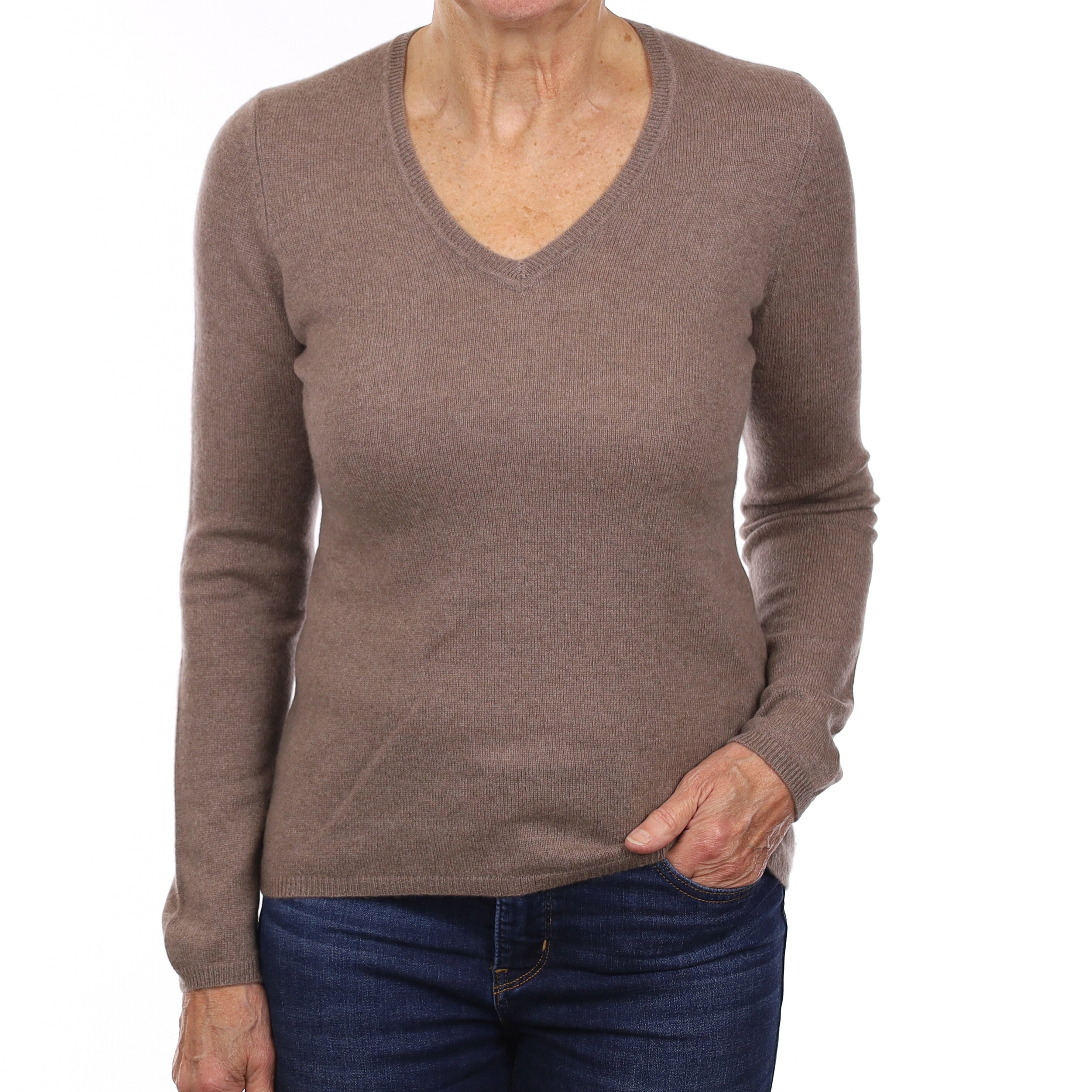 Mocha Brown Cashmere V Neck Jumper Medium