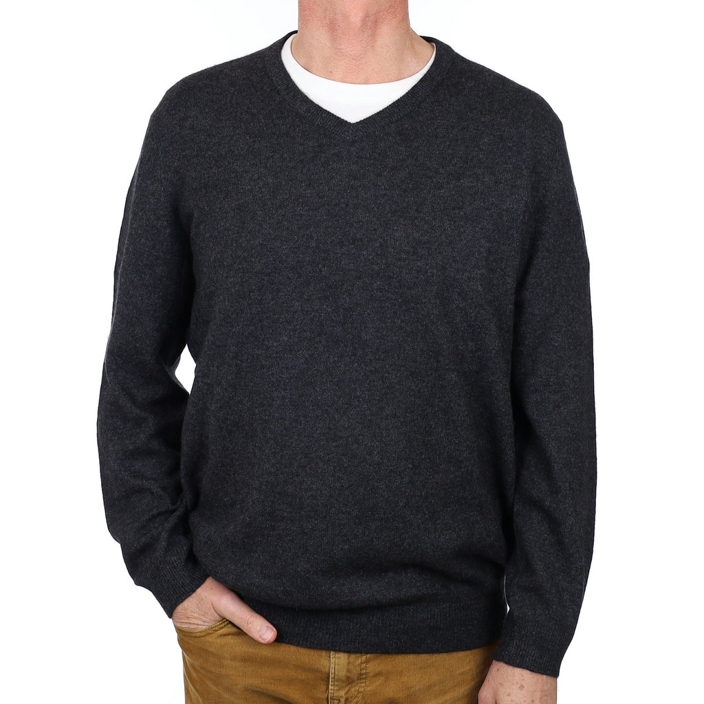 Men’s Graphite Grey Cashmere V Neck Jumper Extra Large