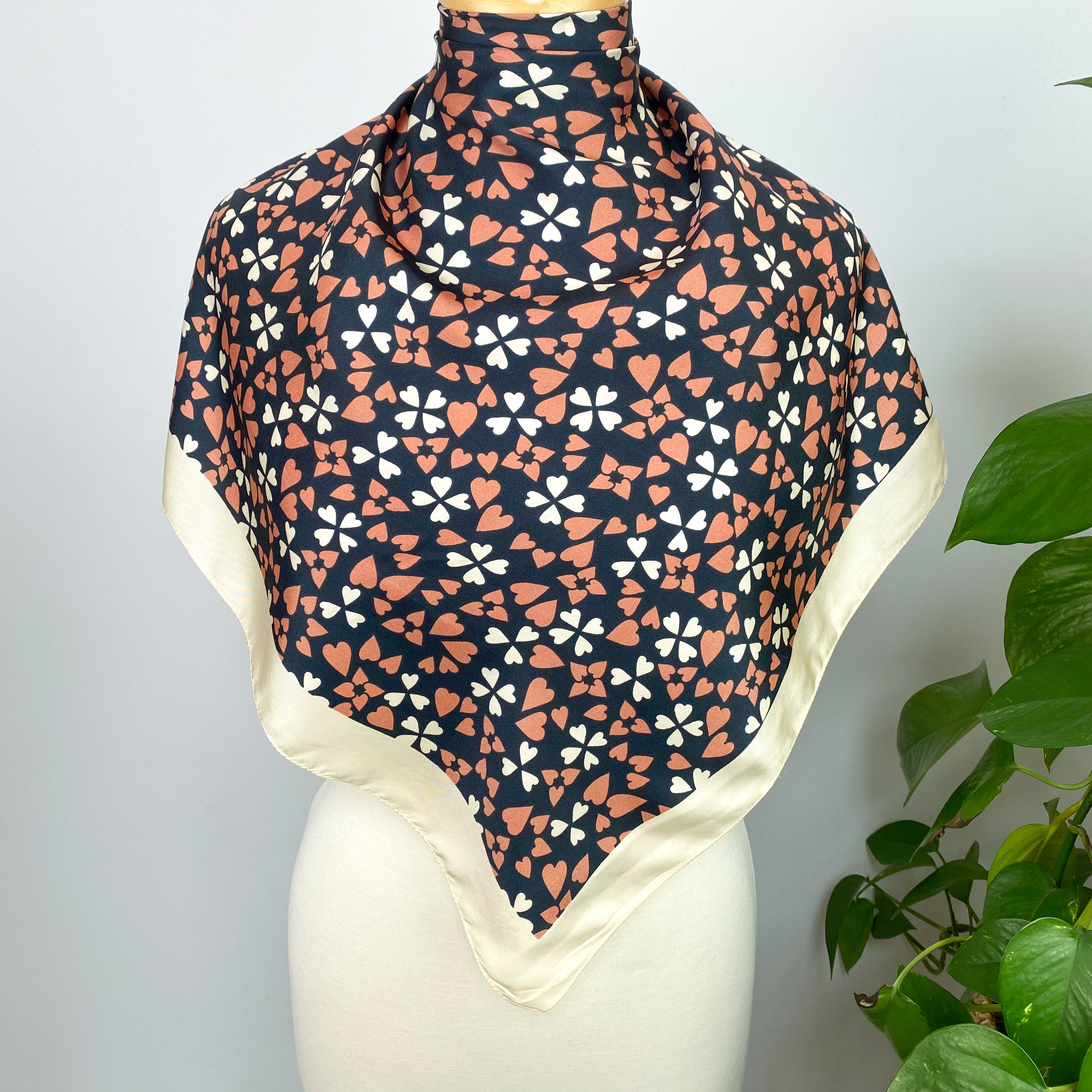 Small Navy Heart Design Silk Scarf