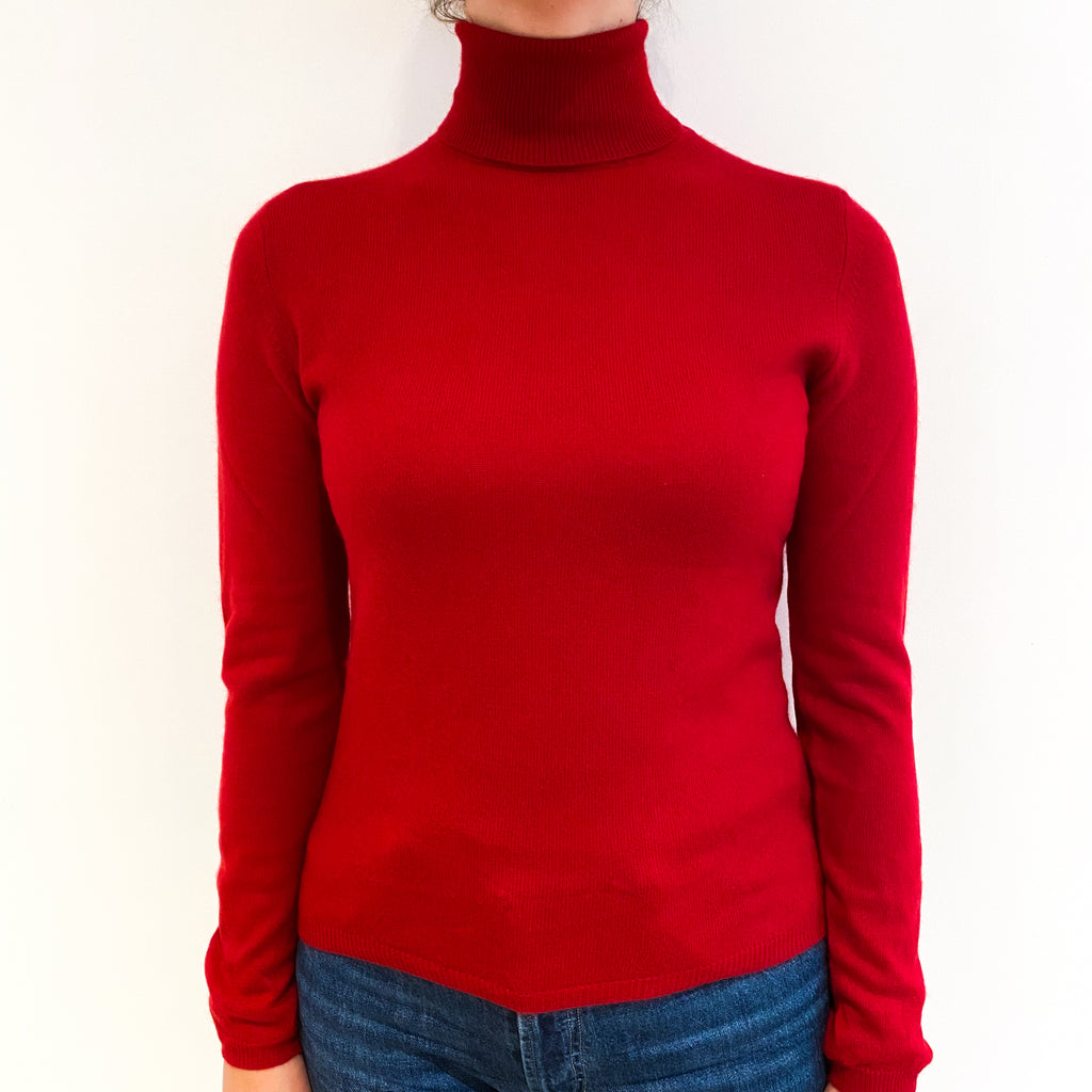 Post Box Red Cashmere Polo Neck Jumper Small