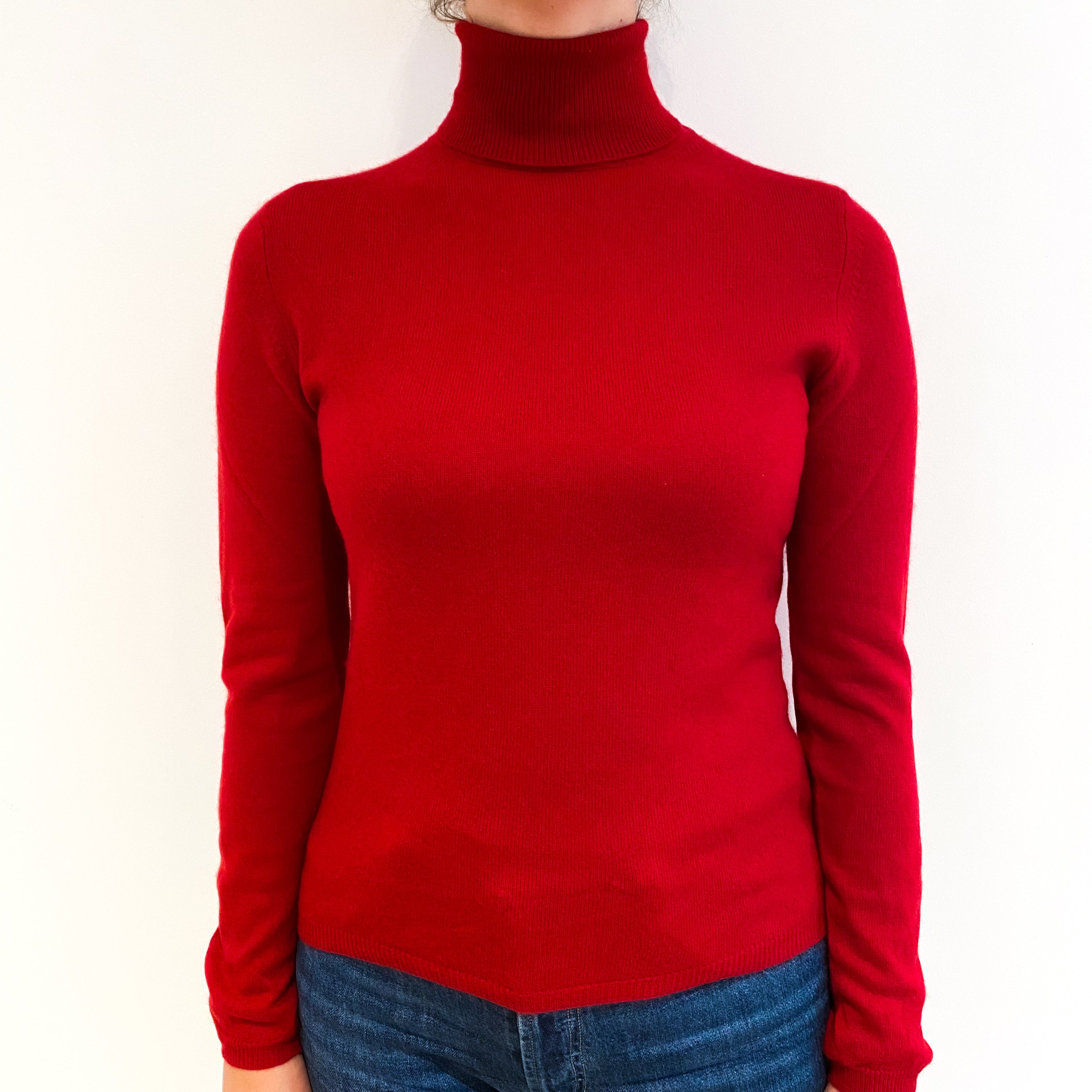 Post Box Red Cashmere Polo Neck Jumper Small