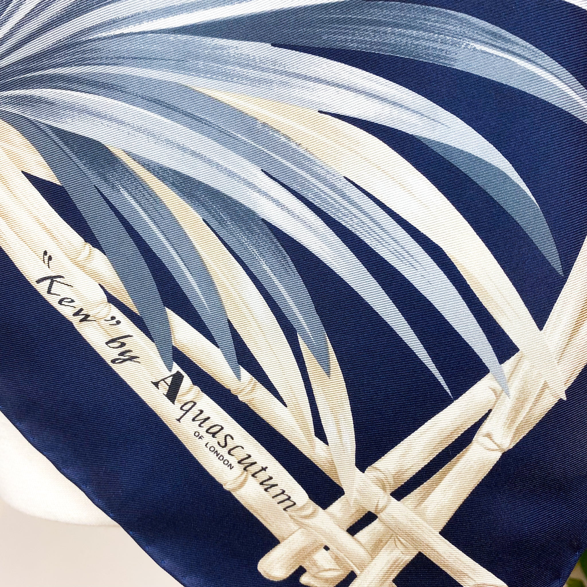Aquascutum Navy Leaf Pattern Vintage Silk Scarf
