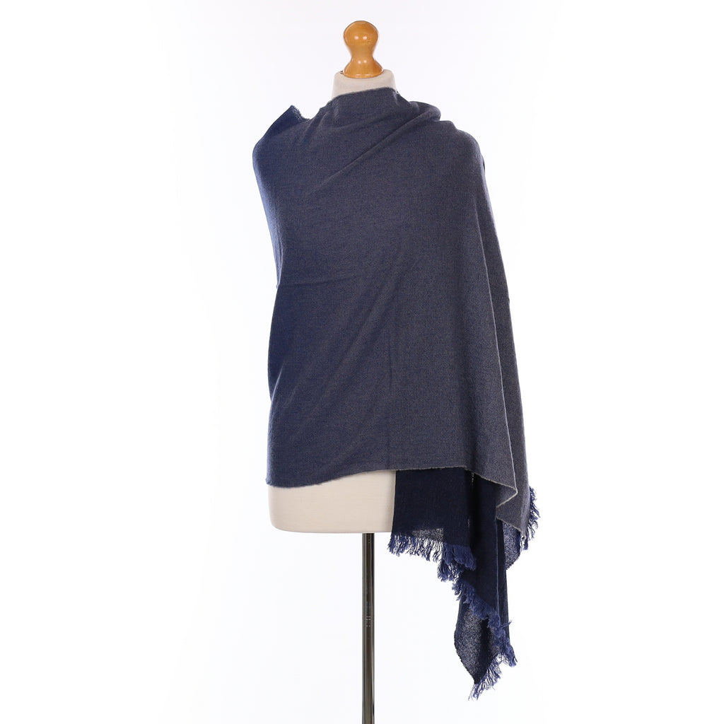 Brand New Begg & Co Naval Blue Ombré Cashmere Woven Wrap