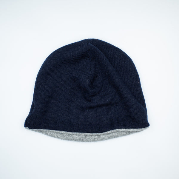 Navy Blue and Grey Cashmere Beanie Hat