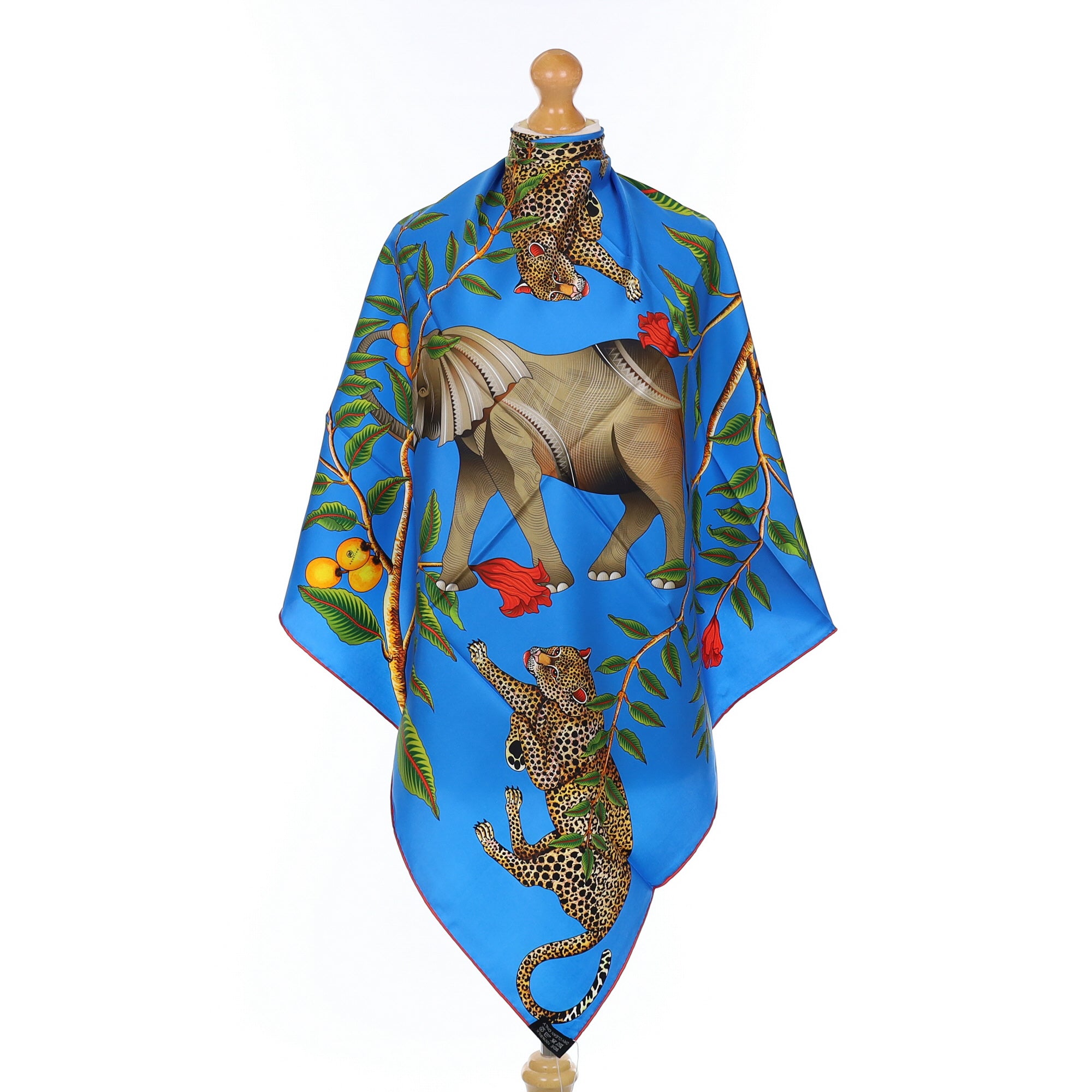 Brand New Bellezza Two Tone Blue Elephant Safari Double Faced Silk Scarf