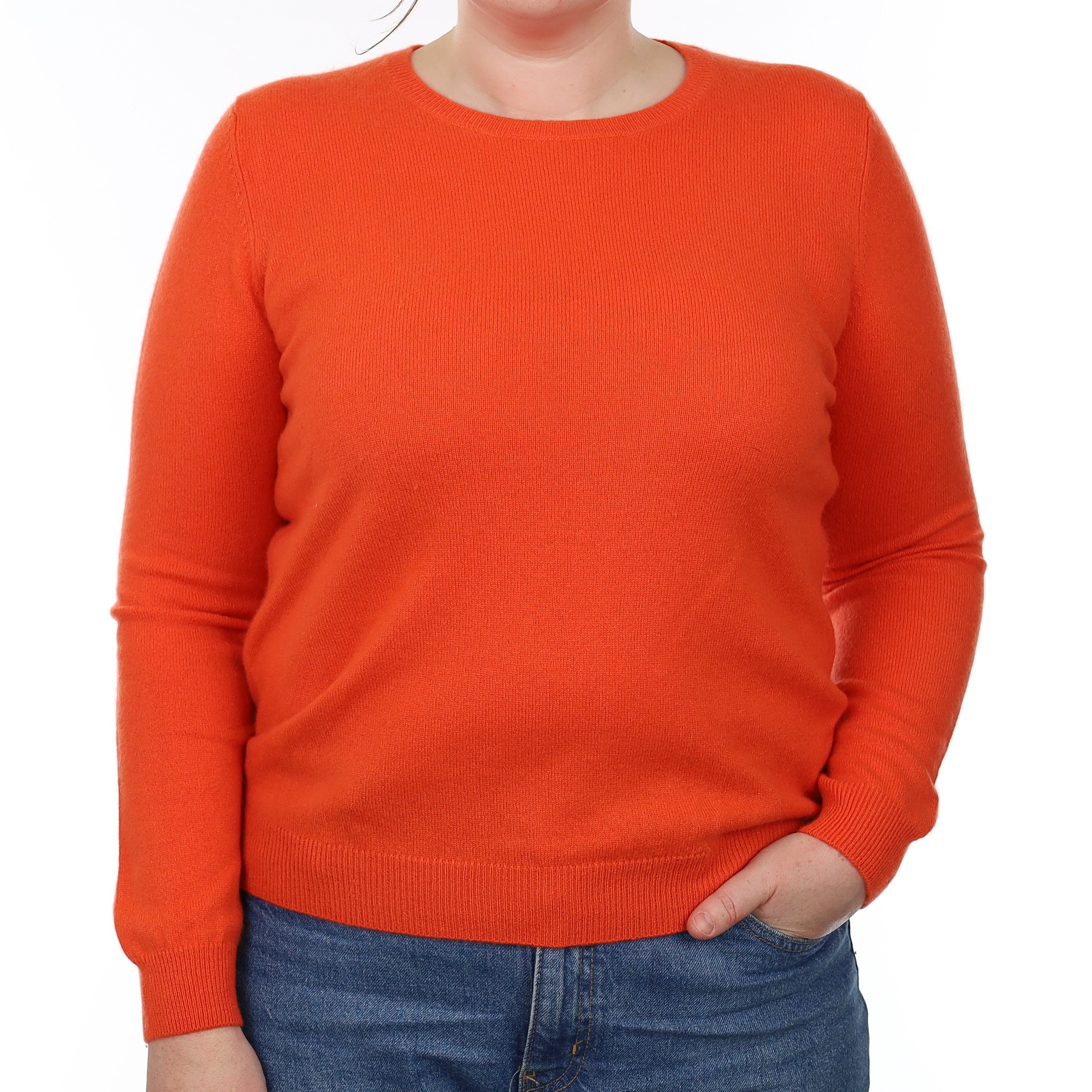Vibrant Orange Cashmere Crew Neck Jumper Large