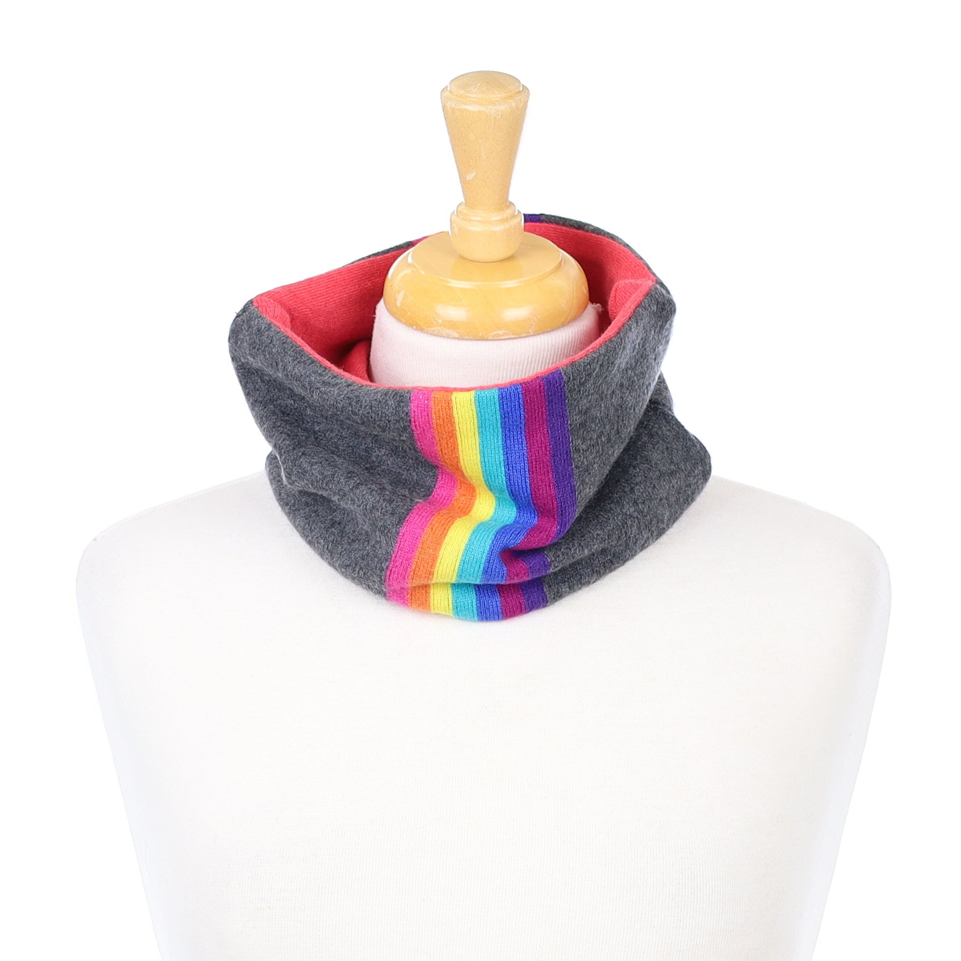 Charcoal Grey Rainbow Striped Neck Warmer