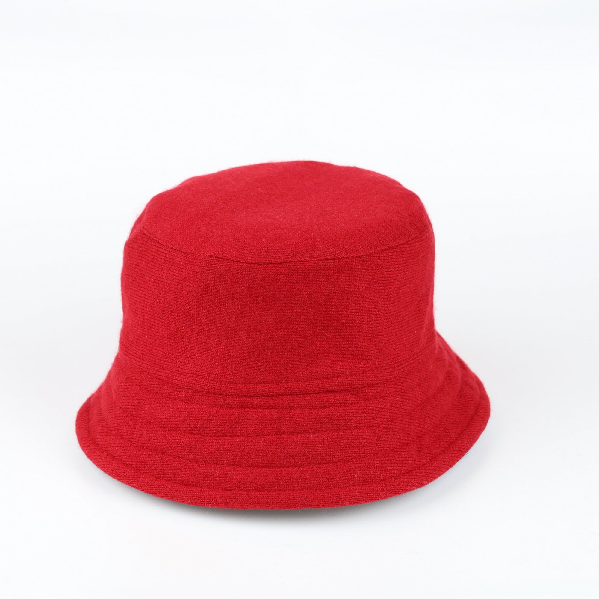 Crimson Red and Deep Blue Reversible Cashmere Bucket Hat Small