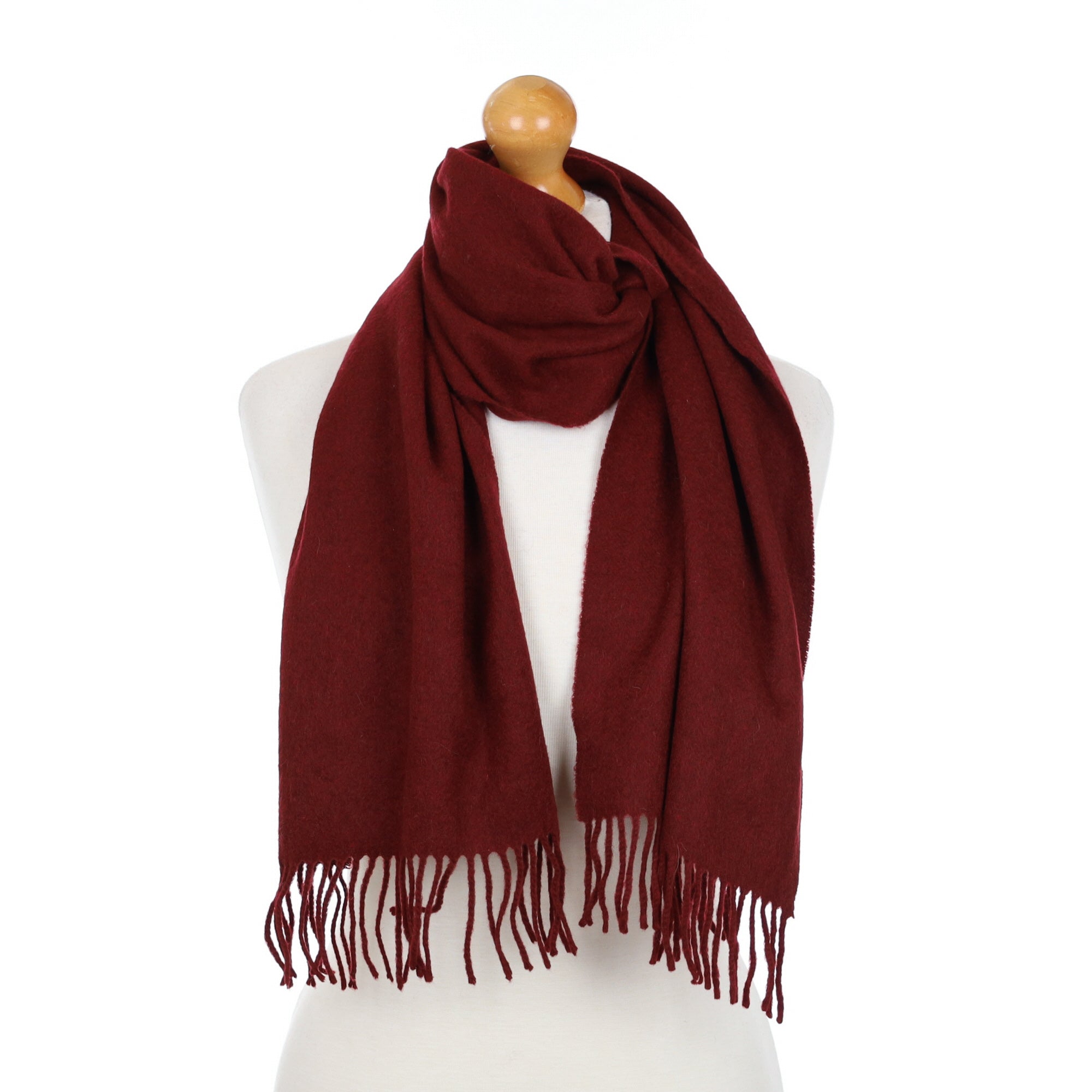 Scottish Wine Red Cashmere Fringed Woven Scarf