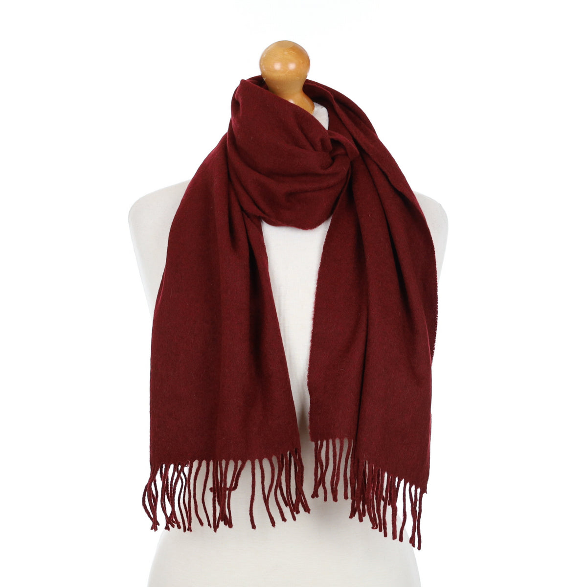 Scottish Wine Red Cashmere Fringed Woven Scarf