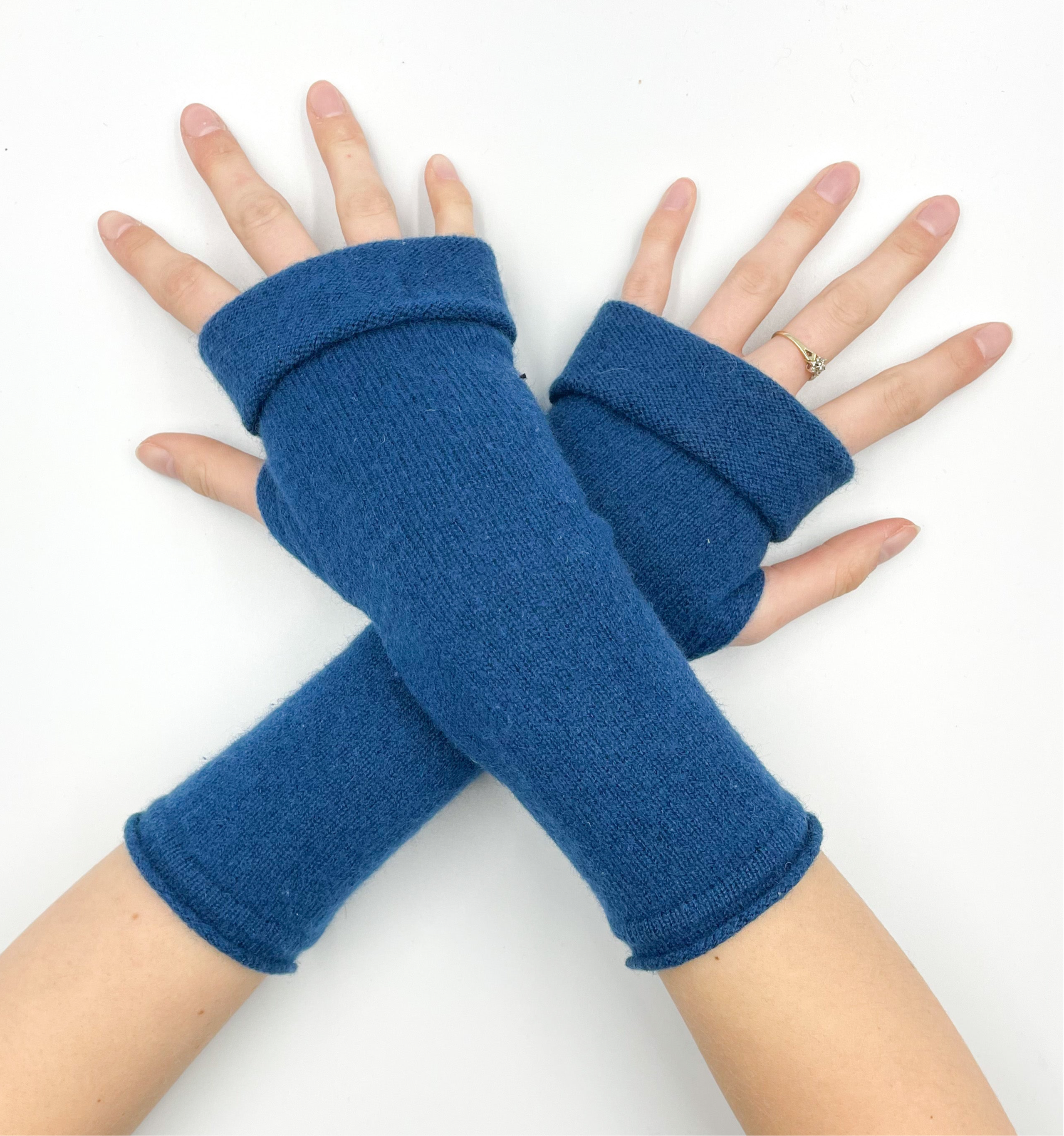 Dark Ocean Blue Fingerless Gloves