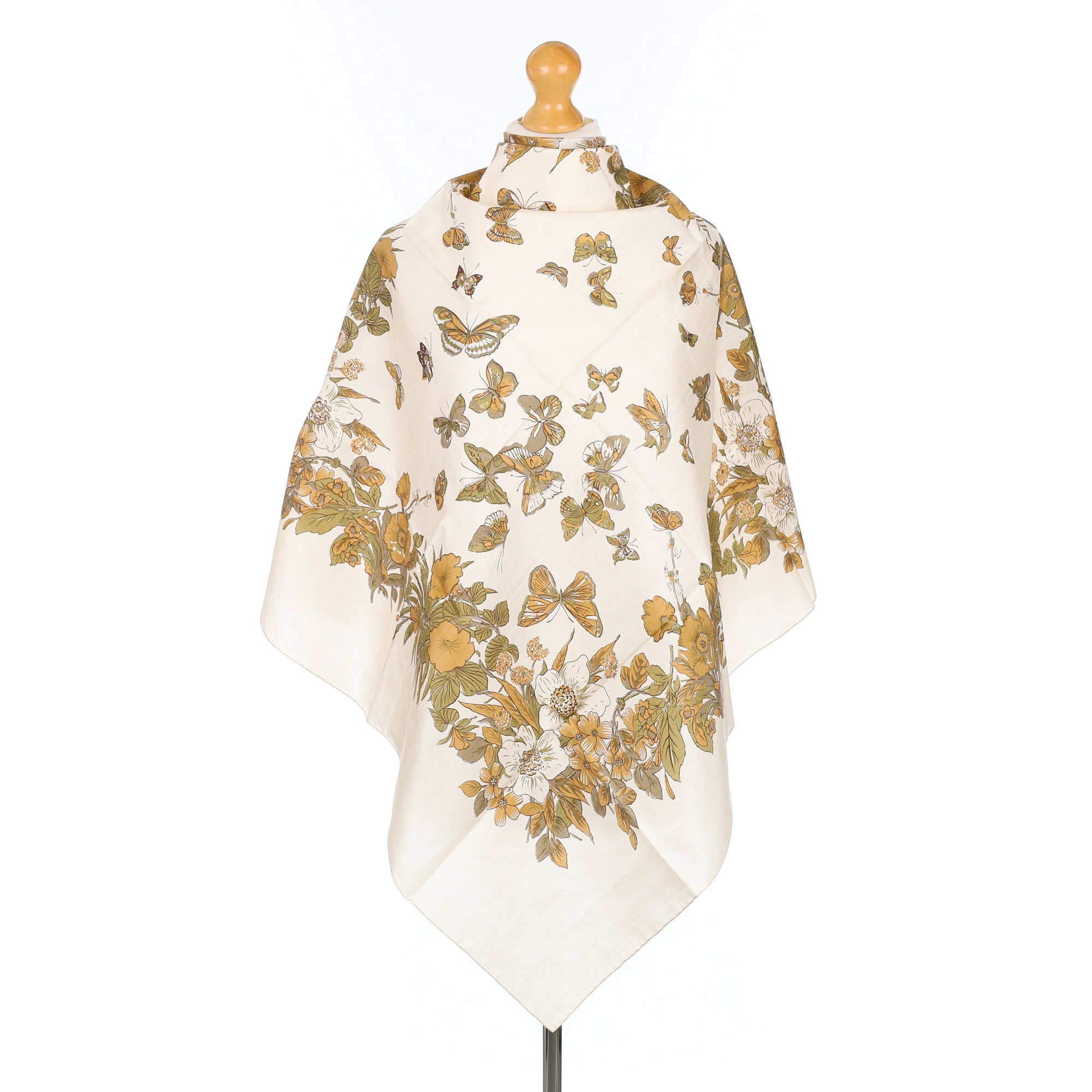 Brand New Thai Silk Cream Floral Silk Scarf