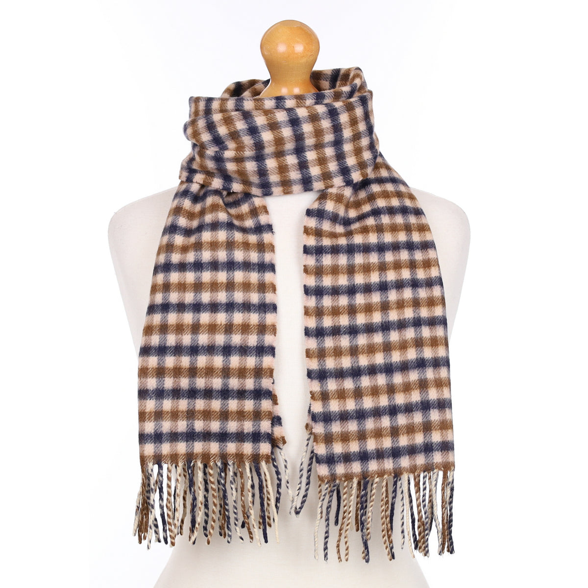 British Brown and Navy Checked Cashmere Woven Scarf